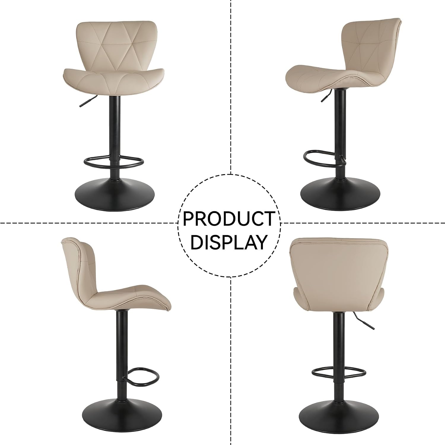 Thumbnail 4 de Nalupatio Set of 4 Adjustable Swivel Bar Stools, Khaki Faux Leather