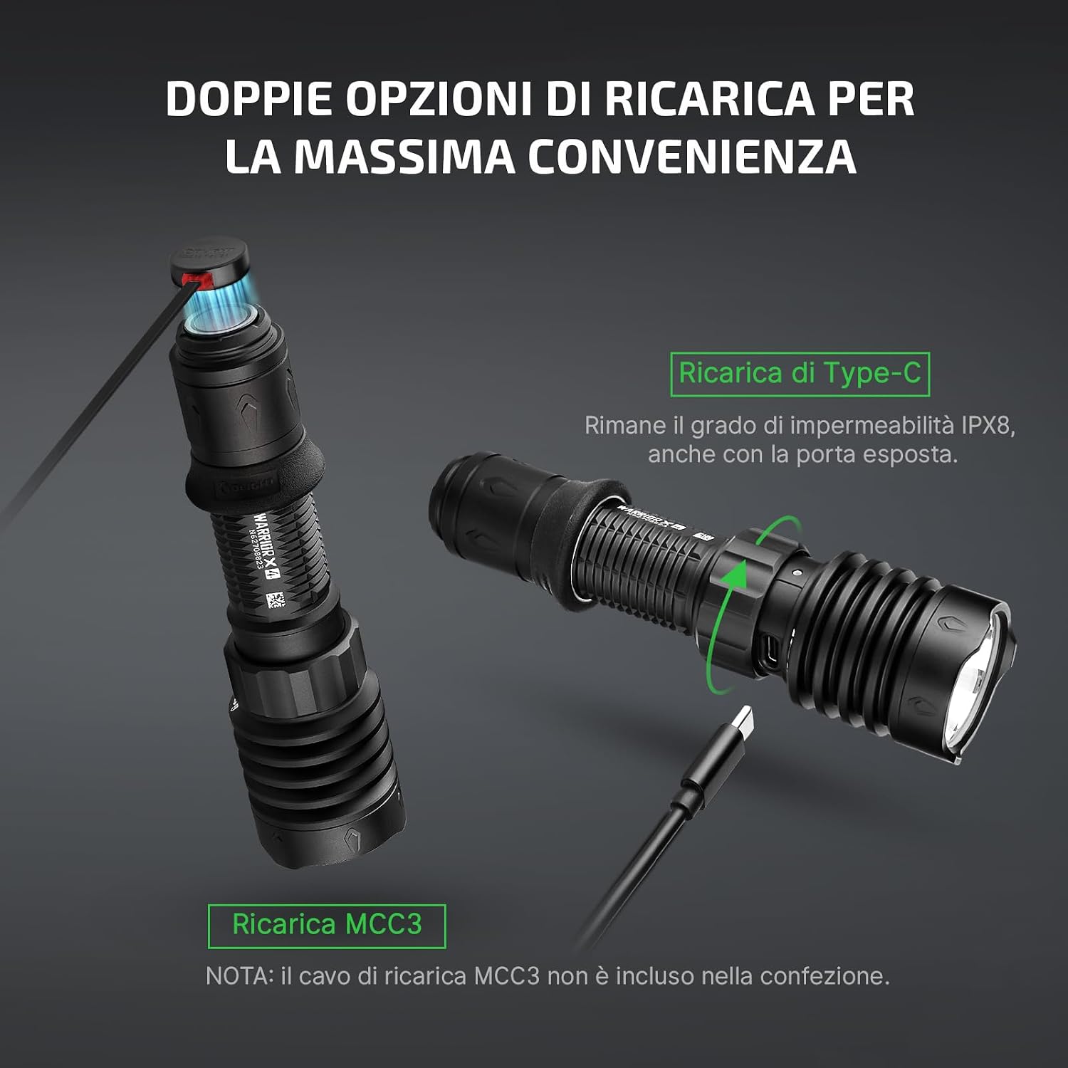 Thumbnail 1 de Olight Warrior X 4 torcia ricaricabile 2600 lumen con doppio interruttore e luce a lungo raggio