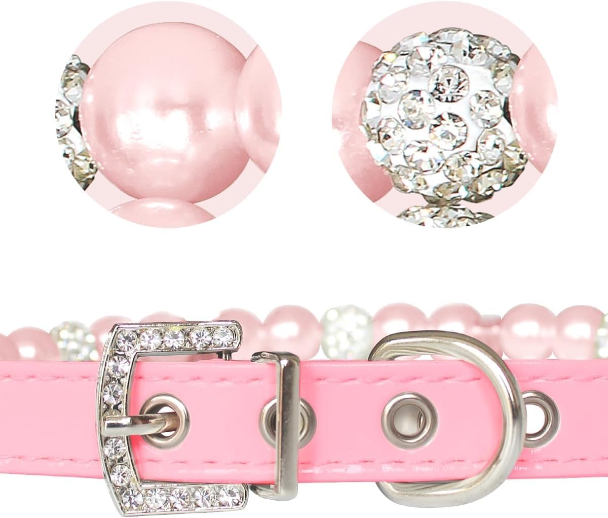 Thumbnail 4 de Hotlion Pearl Dog Collar for Small Dogs – PU Leather Beaded Design With Rhinestone & Adjustable Jewellery Clasp