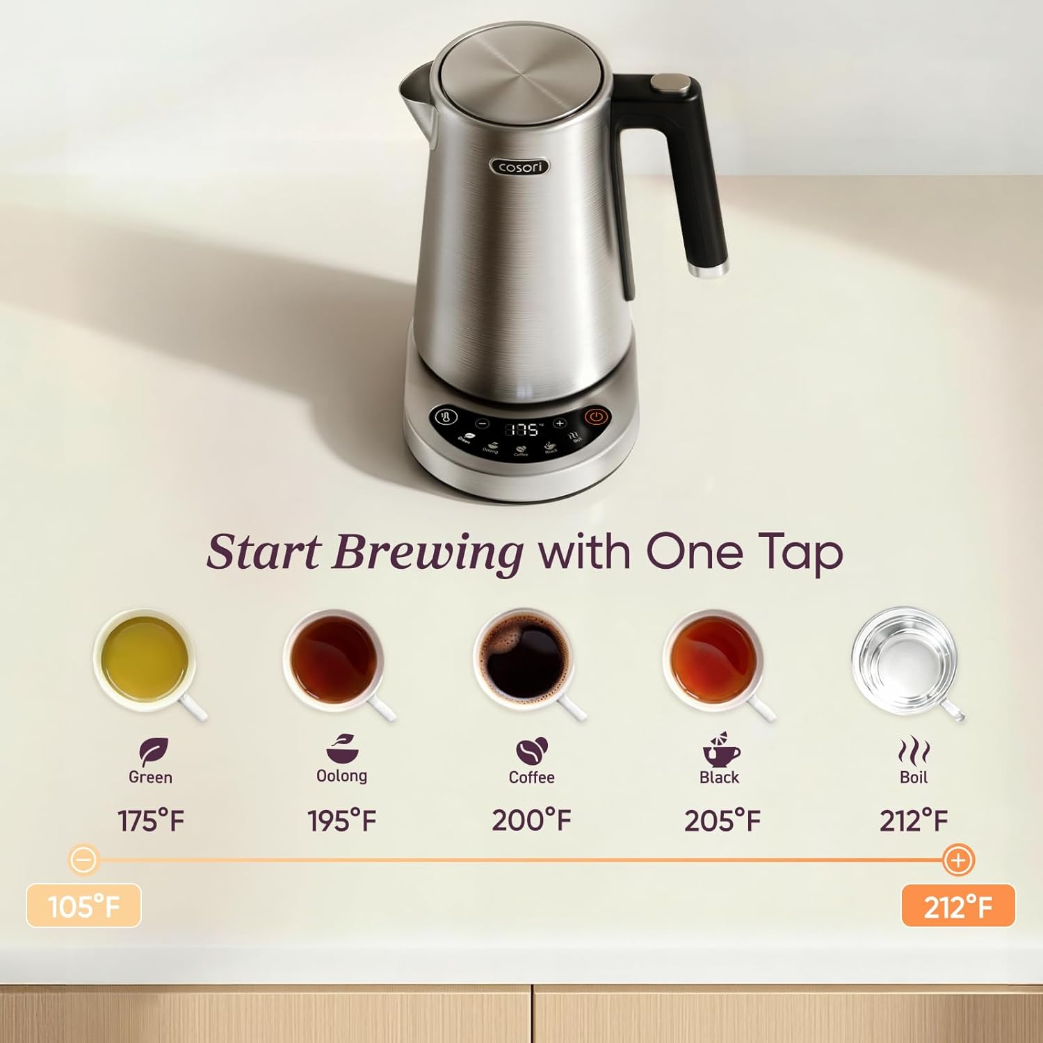 Detalle 2 de Cosori Electric Kettle: 1.7L, Plastic-Free Interior with 5 Presets