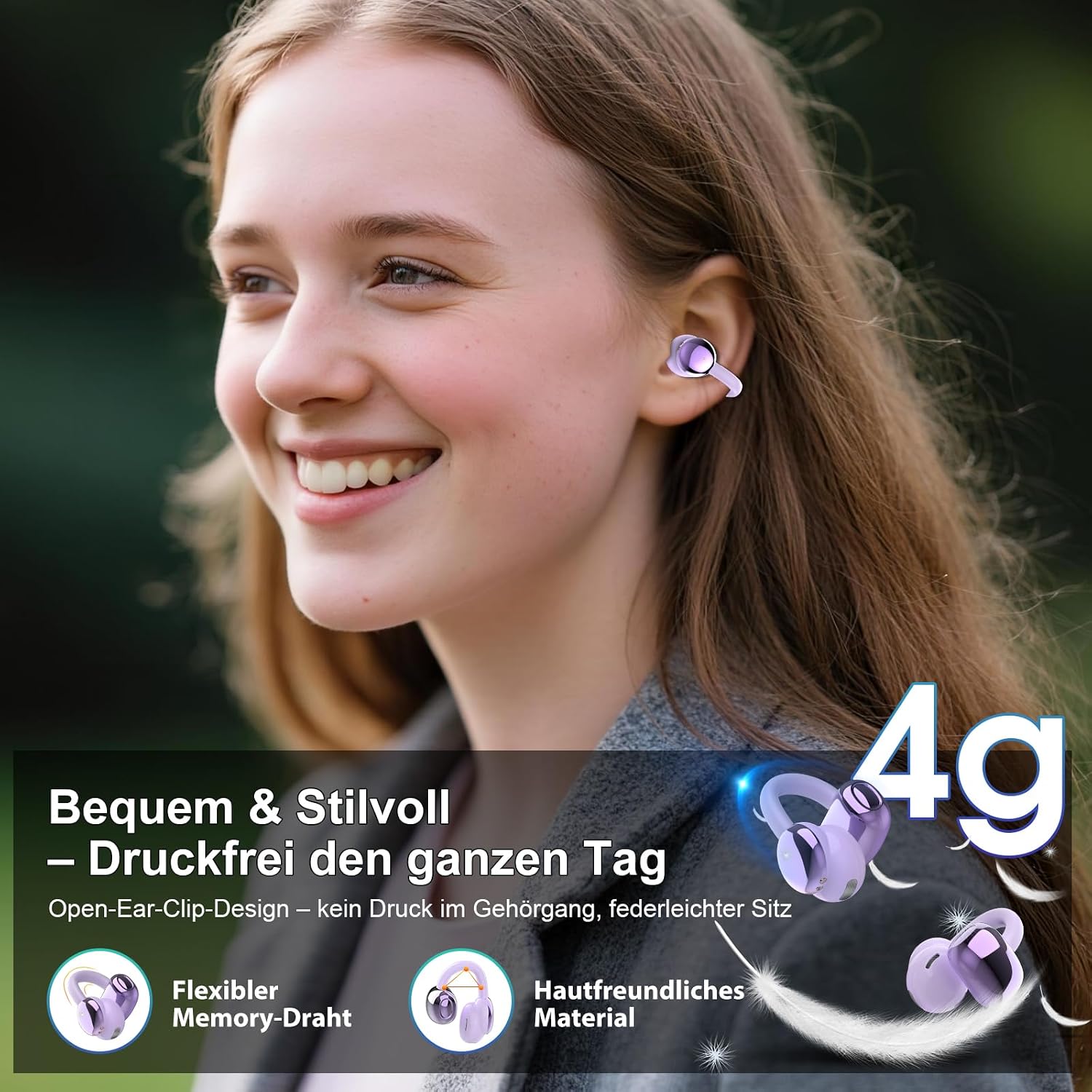 Detalle de Open Ear Bluetooth Kopfhörer 5.4 mit Clip-Design – 48 Std Laufzeit, IPX7, DNN Geräuschunterdrückung