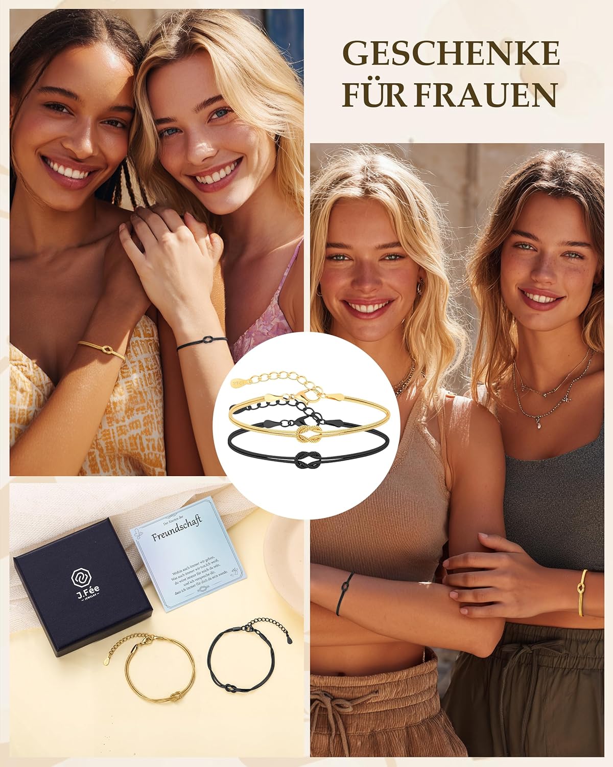 Thumbnail 5 de 2er-Set Freundschaftsarmbänder aus 925 Silber & 14K Knoten-Design – verstellbar als Geschenk für Paare und Freunde
