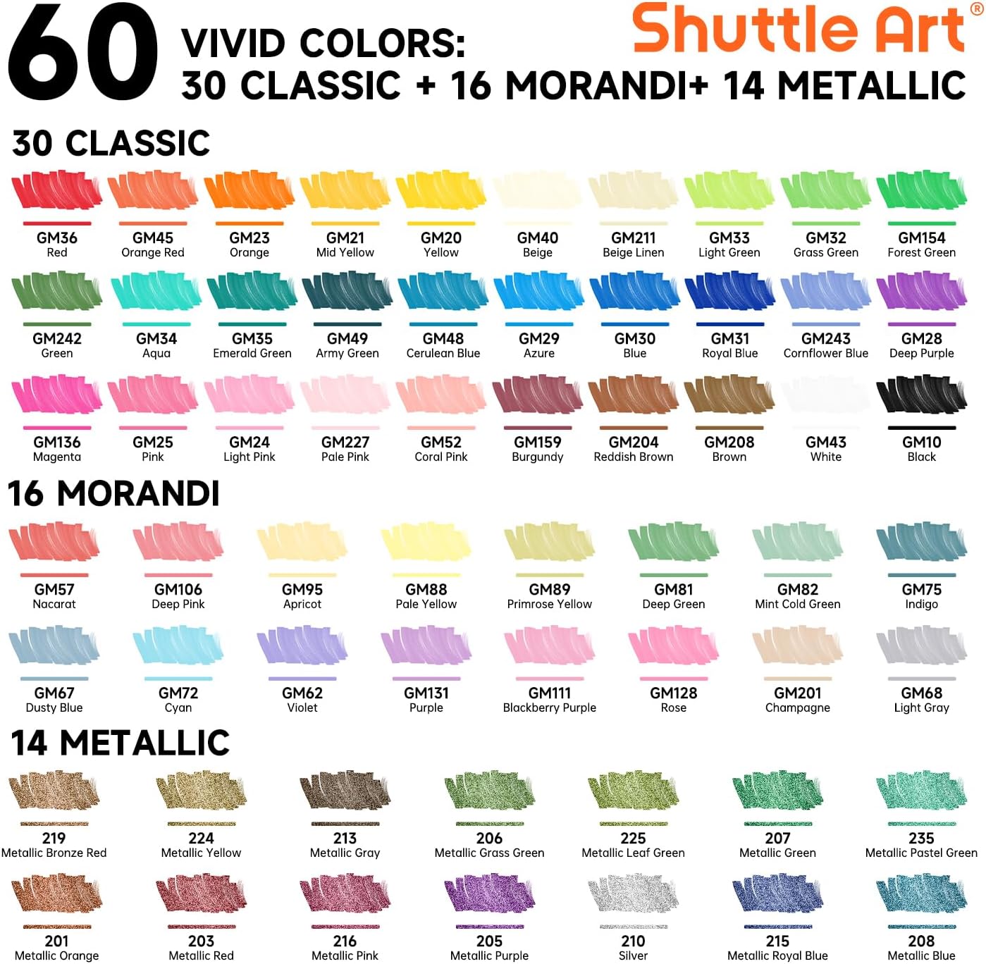 Detalle 2 de Shuttle Art Dual Tip Acrylic Paint Pens 60 Colours