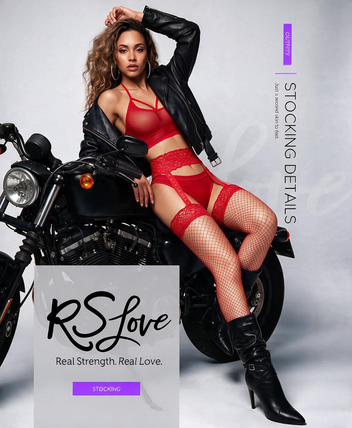 Detalle 2 de RSLOVE Hold-Up Fishnet Stockings with Lace and Non-Slip Silicone