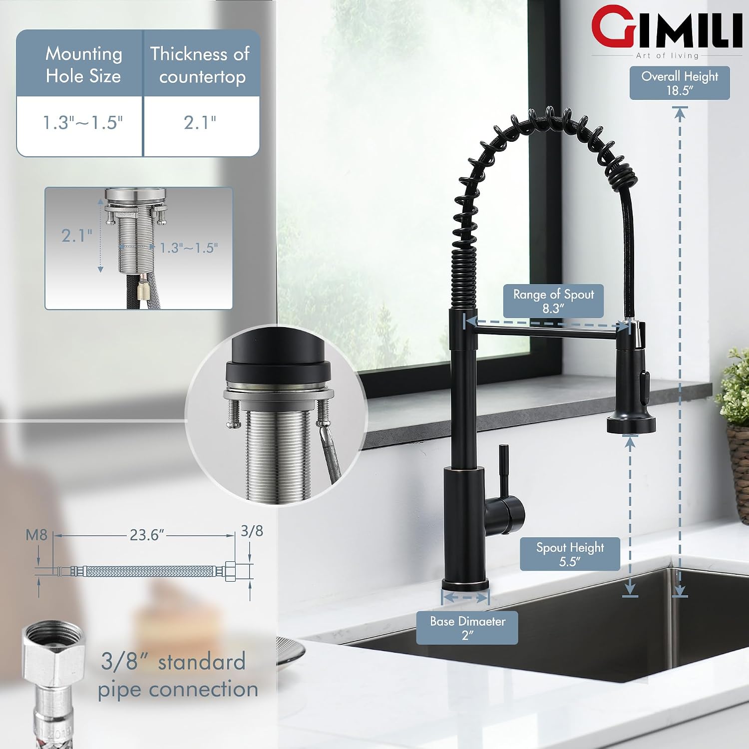 Detalle 2 de GIMILI Oil Rubbed Bronze Kitchen Faucet with Pull-Down Sprayer