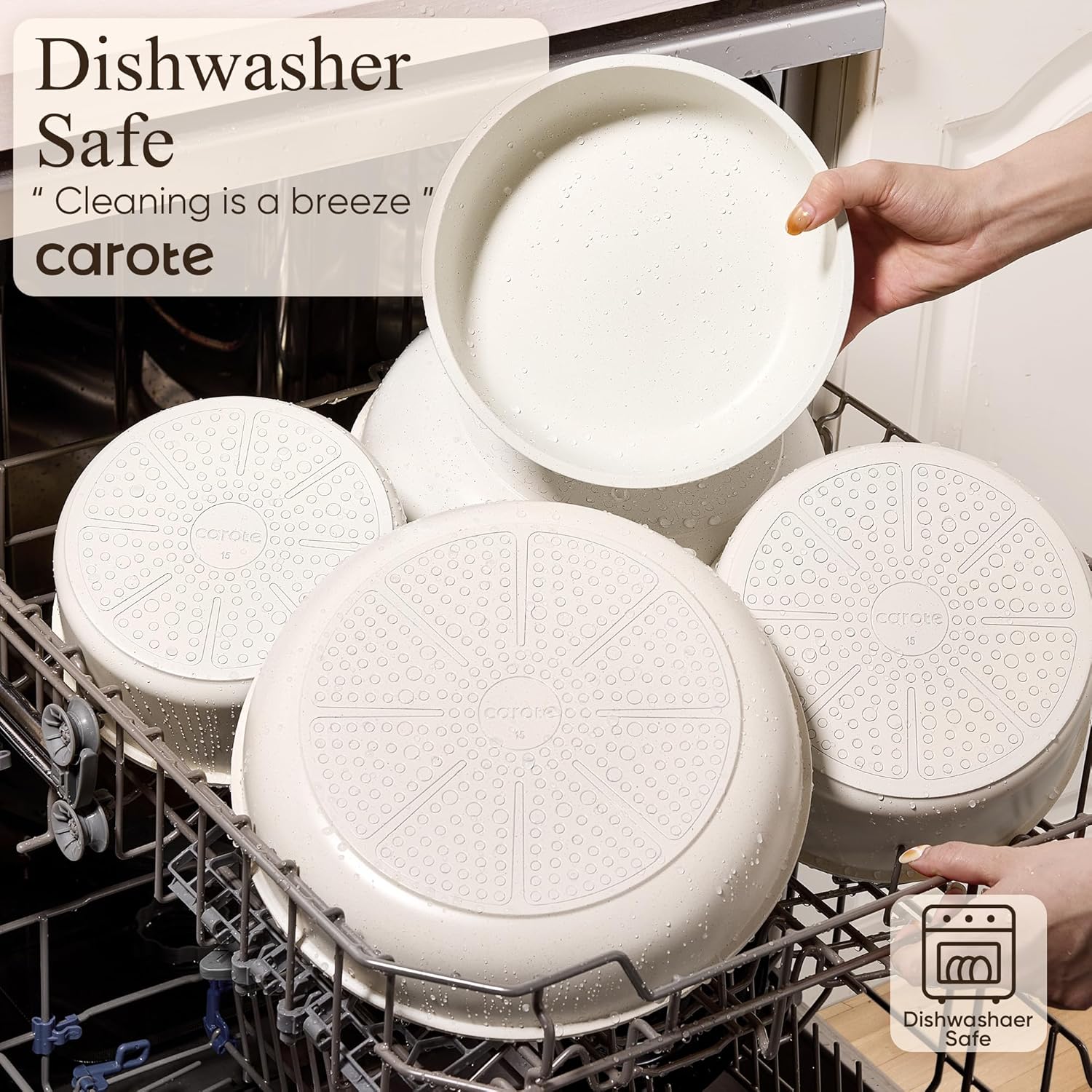 Thumbnail 4 de CAROTE Detachable Handle Nonstick Pots and Pans Set (Cream) — Space-Saving Cookware Collection for Induction, Oven & Dishwasher