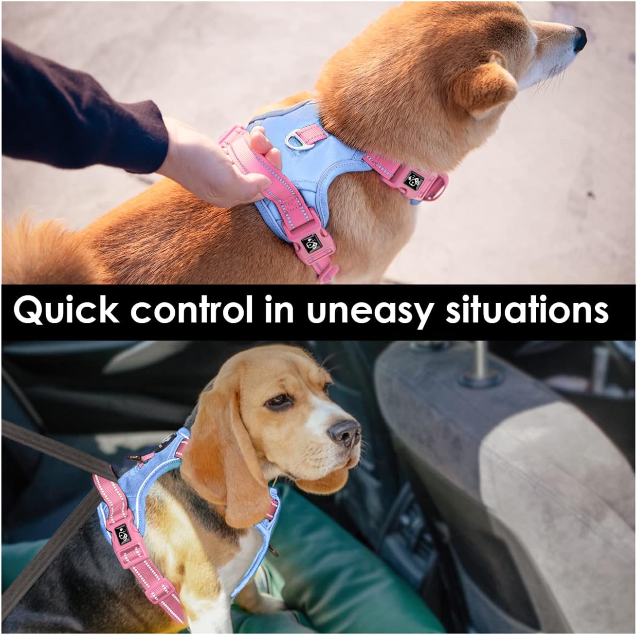 Detalle de PHOEPET No Pull Escape Proof Dog Harness with Front & Back Leashes and Quick-Release Buckles