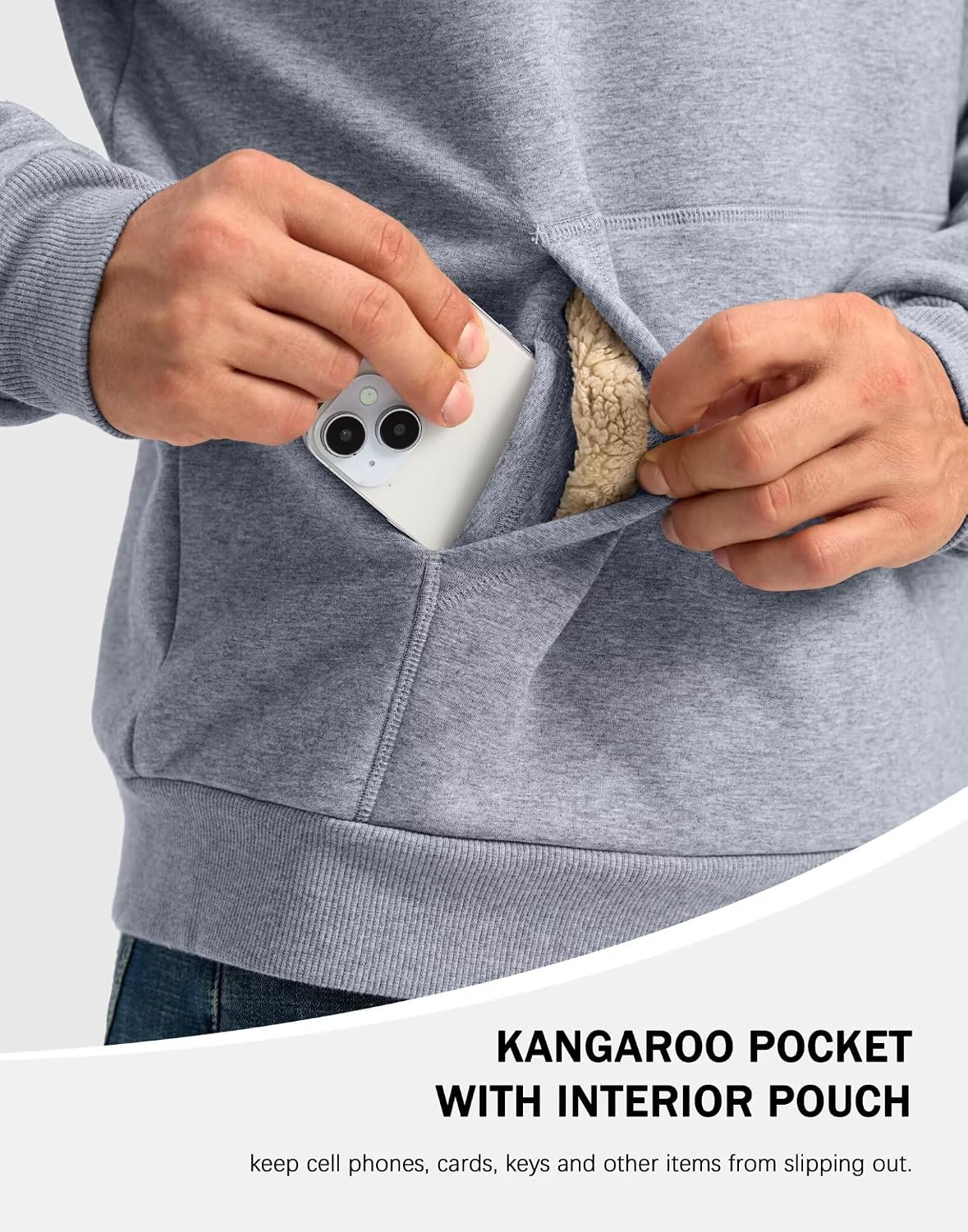 Detalle 2 de Pudolla Men's Sherpa Lined Crewneck Sweatshirt