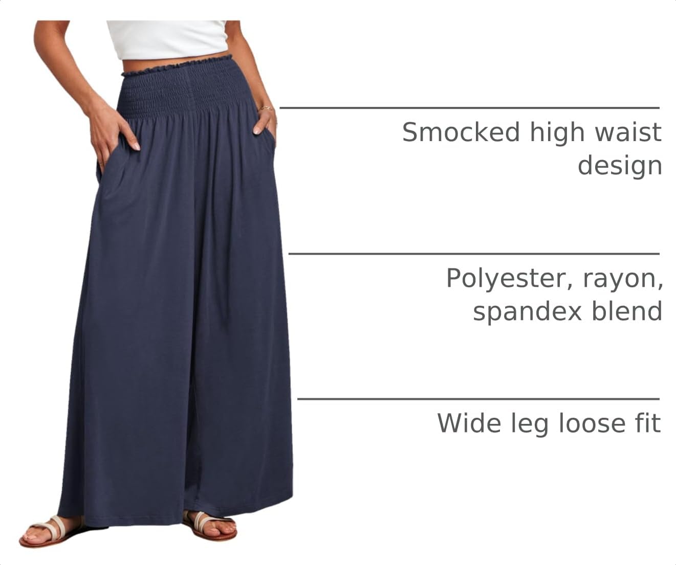 Detalle 2 de ANRABESS Palazzo Pants High Smocked Waist