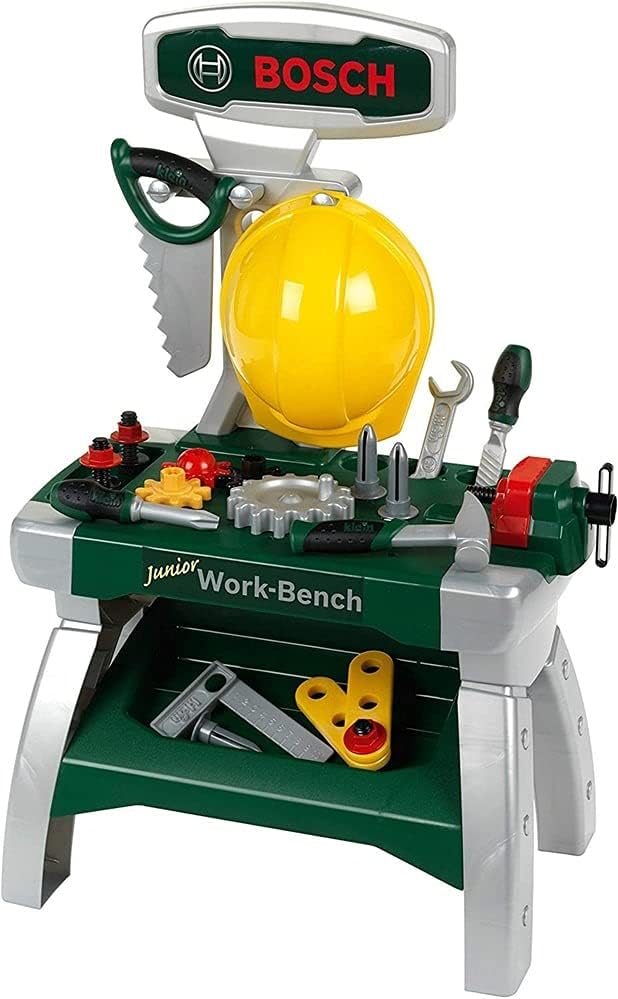 Detalle de Theo Klein 8612 Bosch Werkbank Junior 2+ inkl. Helm & Schraubstock – Spielzeug-Werkbank für Kinder ab 2 Jahren