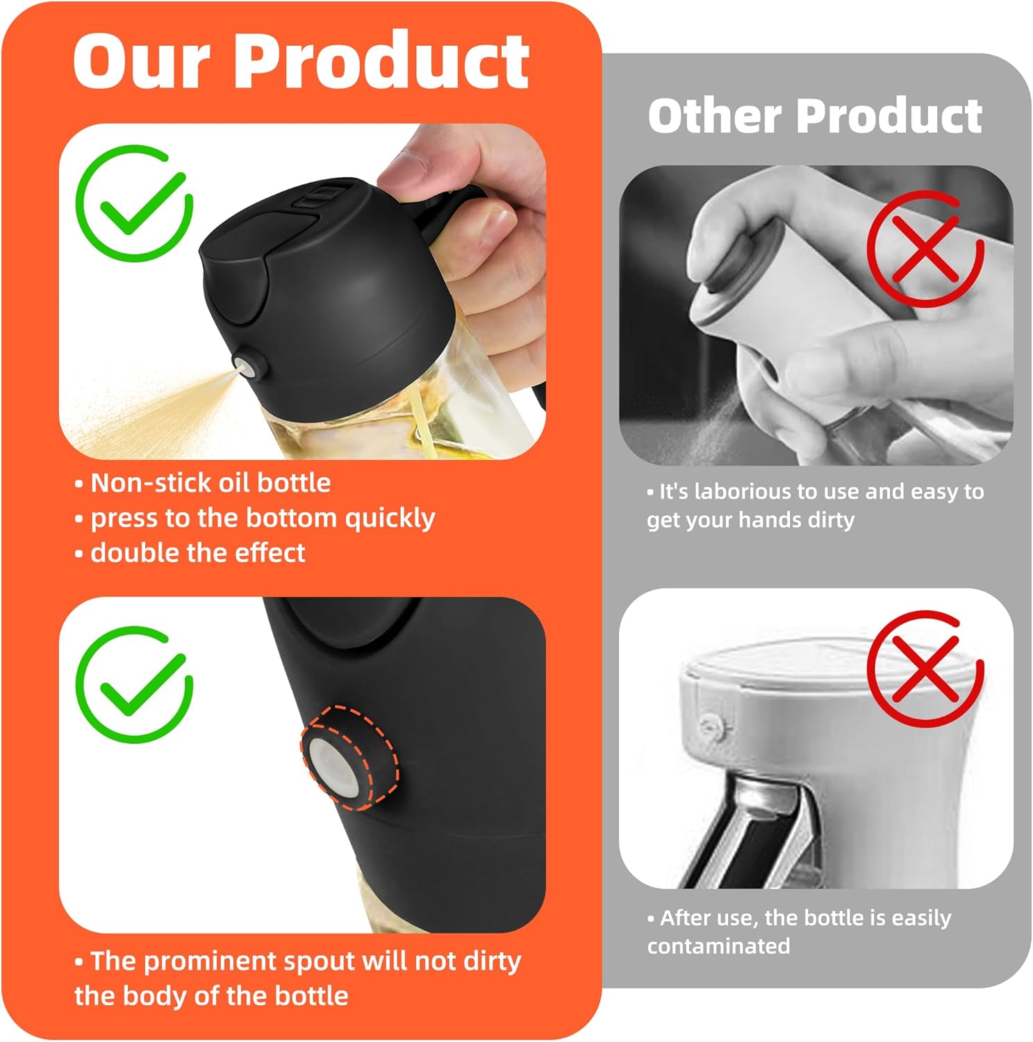 Thumbnail 6 de TrendPlain 16oz Glass Olive Oil Sprayer — 2-in-1 Dispenser for Cooking, Salad, BBQ