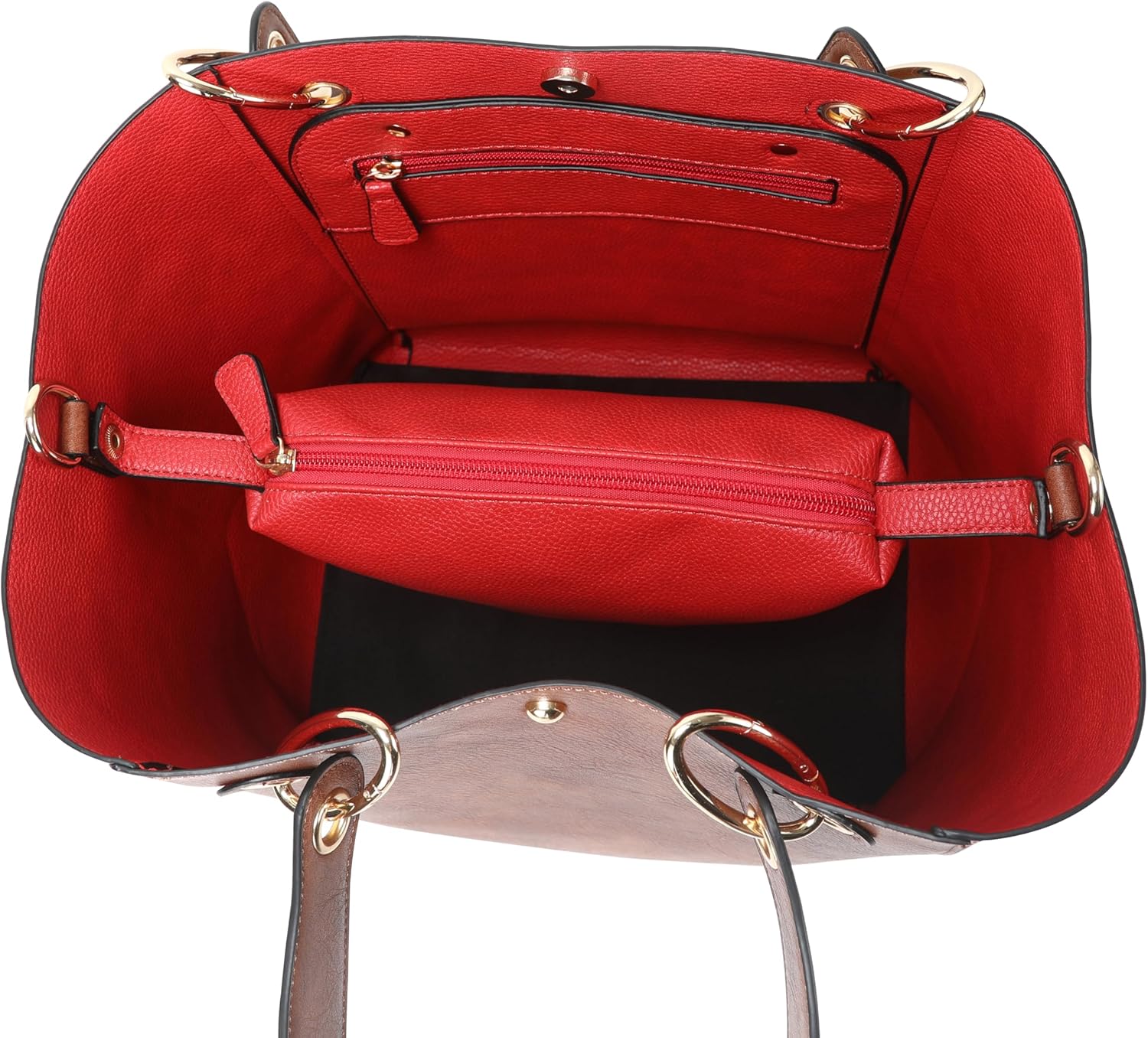 Detalle de sqlp Taschen Damen Leder Groß Shopper – PU-Lerntasche mit rotem Innenfutter, 28×21×29 cm, Paris-Design