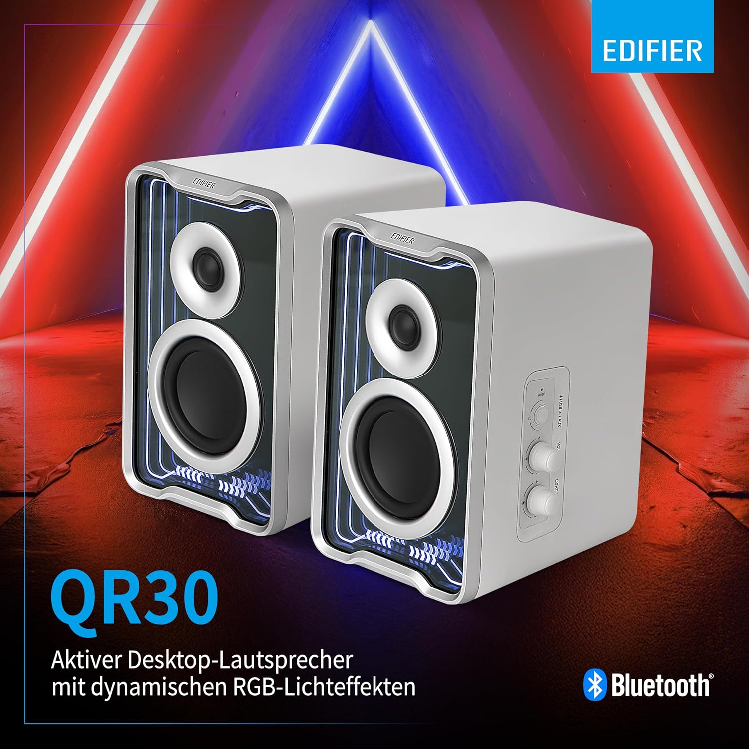 Detalle de Edifier QR30: Aktiver Desktop-Lautsprecher mit Bluetooth 5.4, 30 Watt RMS, Weiß
