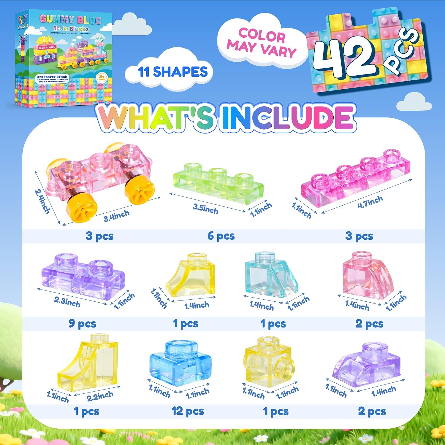 Detalle de 42PCS Soft Train Sensory Building Blocks with Wheels – Preschool Educational Toy