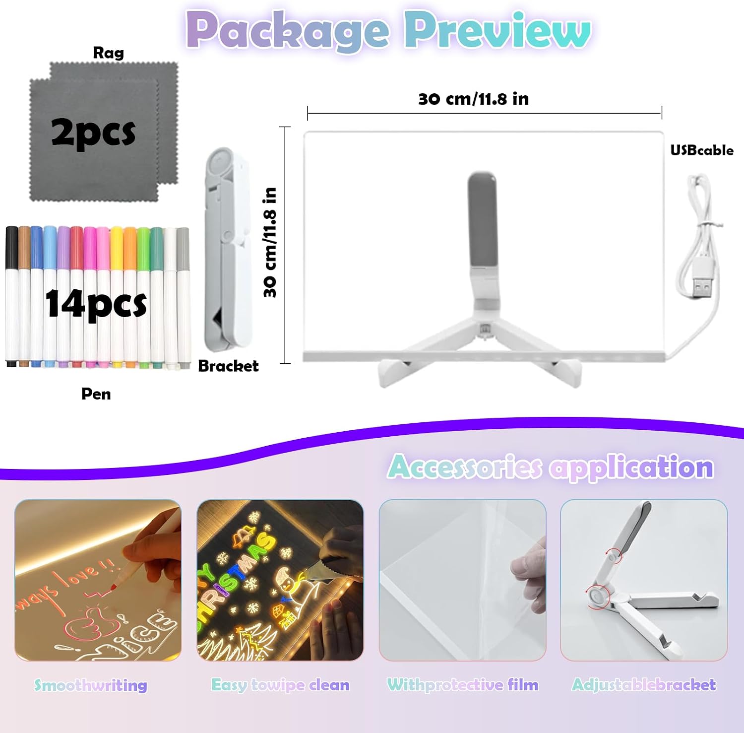Detalle 2 de LED Drawing Board 30x20 cm with 14-Colour Pen