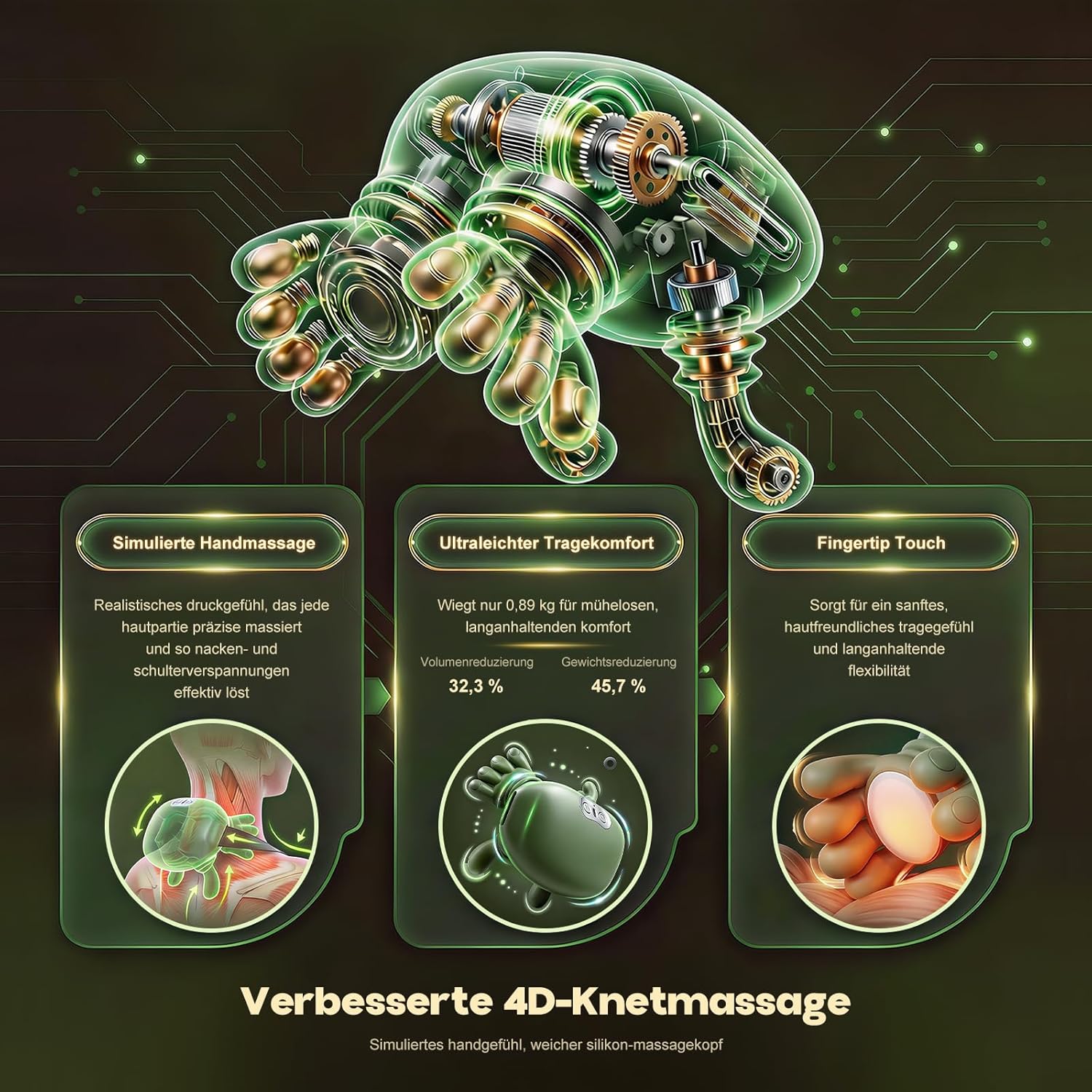 Detalle de 4D Nackenmassagegerät mit Wärme – Tragbares Nackenmassagegerät in Grün