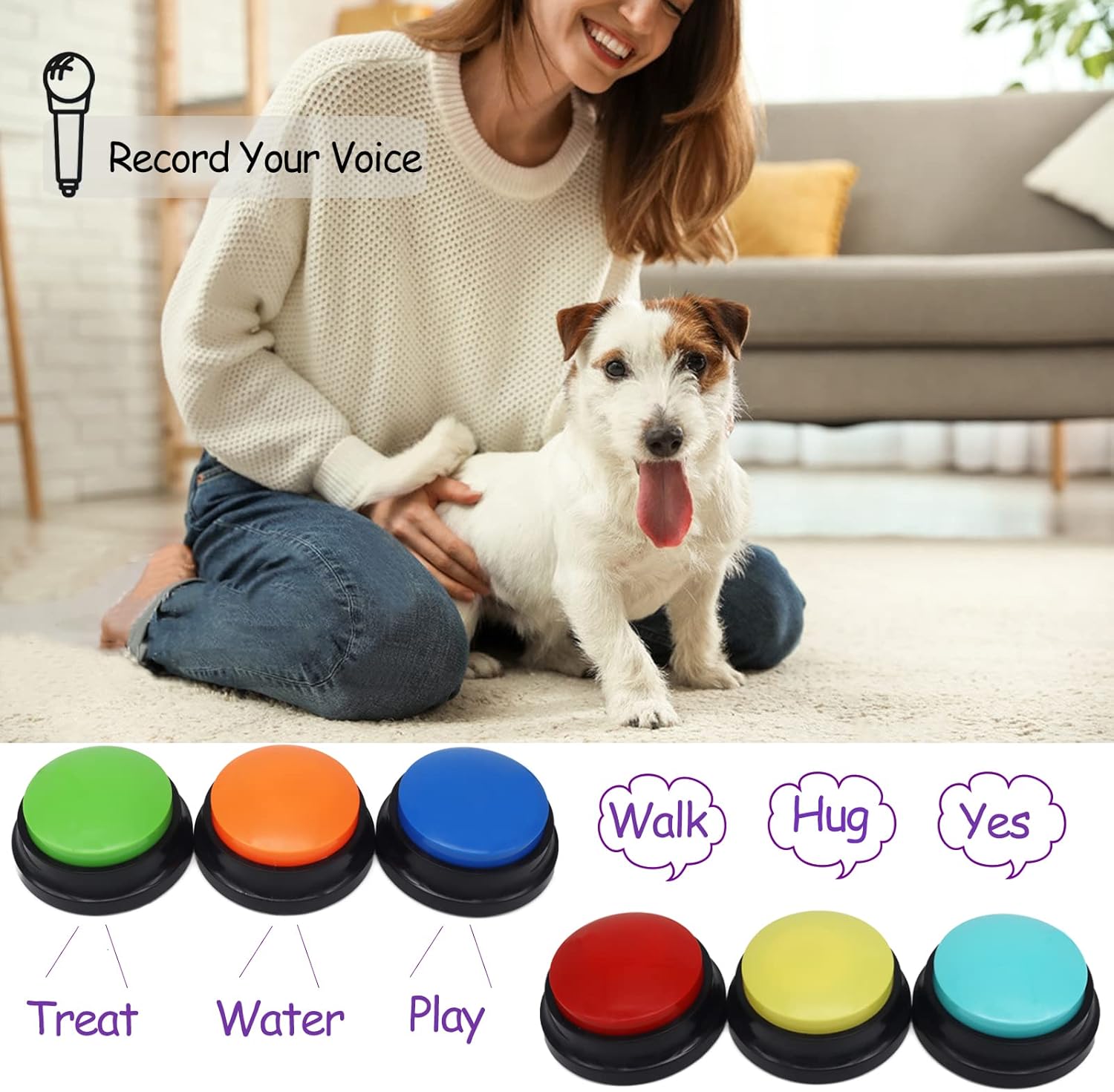 Detalle 2 de Voice Recording Button (Dog Buttons for Communication) – 30 Second Record & Playback, 6 Packs