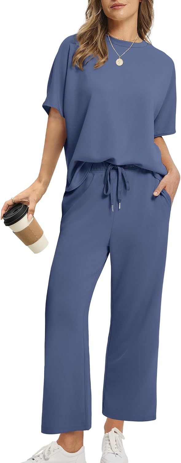 Thumbnail 5 de Desol Zweiteiler Damen Sommer Outfits – Kurzarm Top & Capri-/Jogginghose, Weites Bein