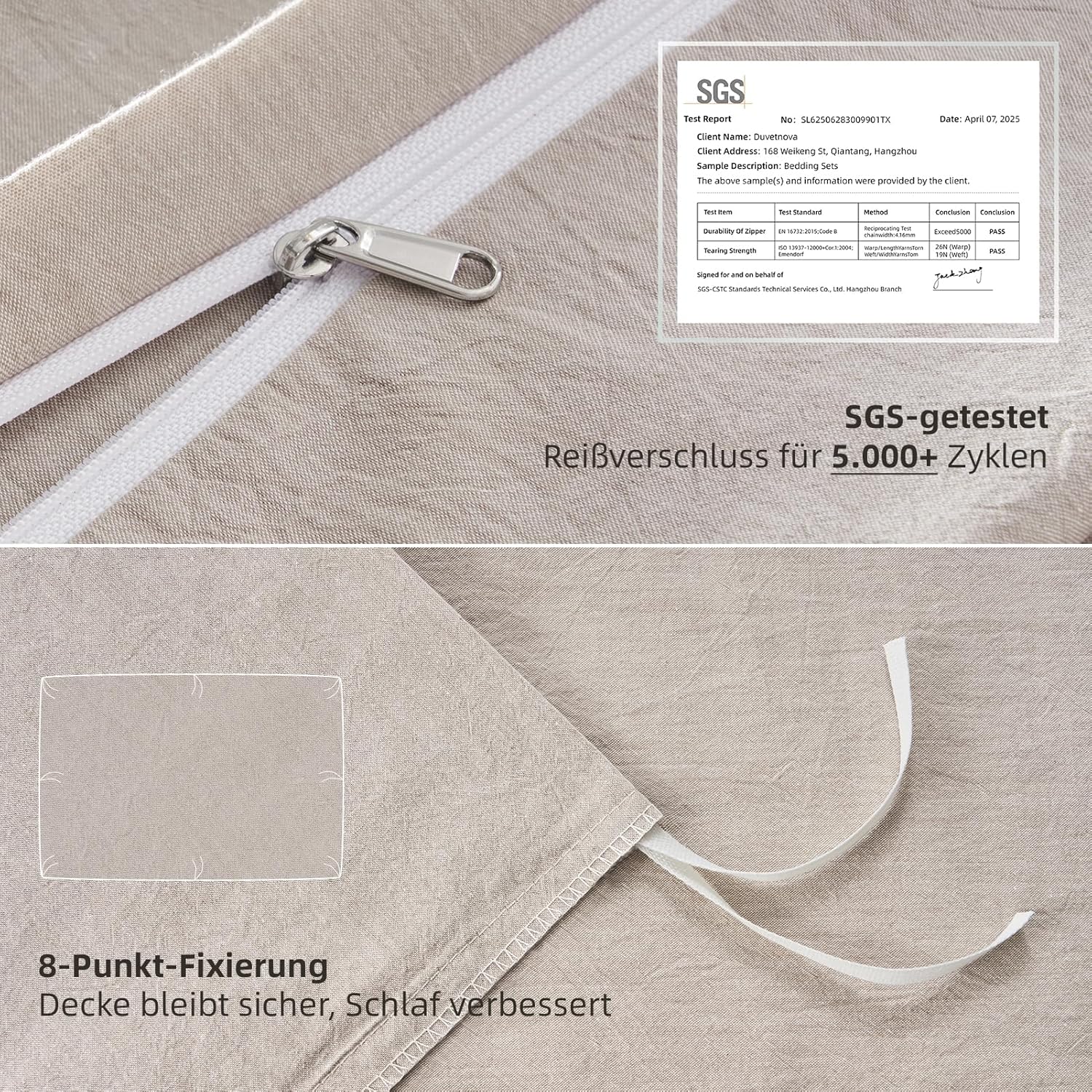 Thumbnail 5 de DuvetNova Bettwäsche 200x200 Baumwolle – 3-teilig, Leinen-Optik, Beige