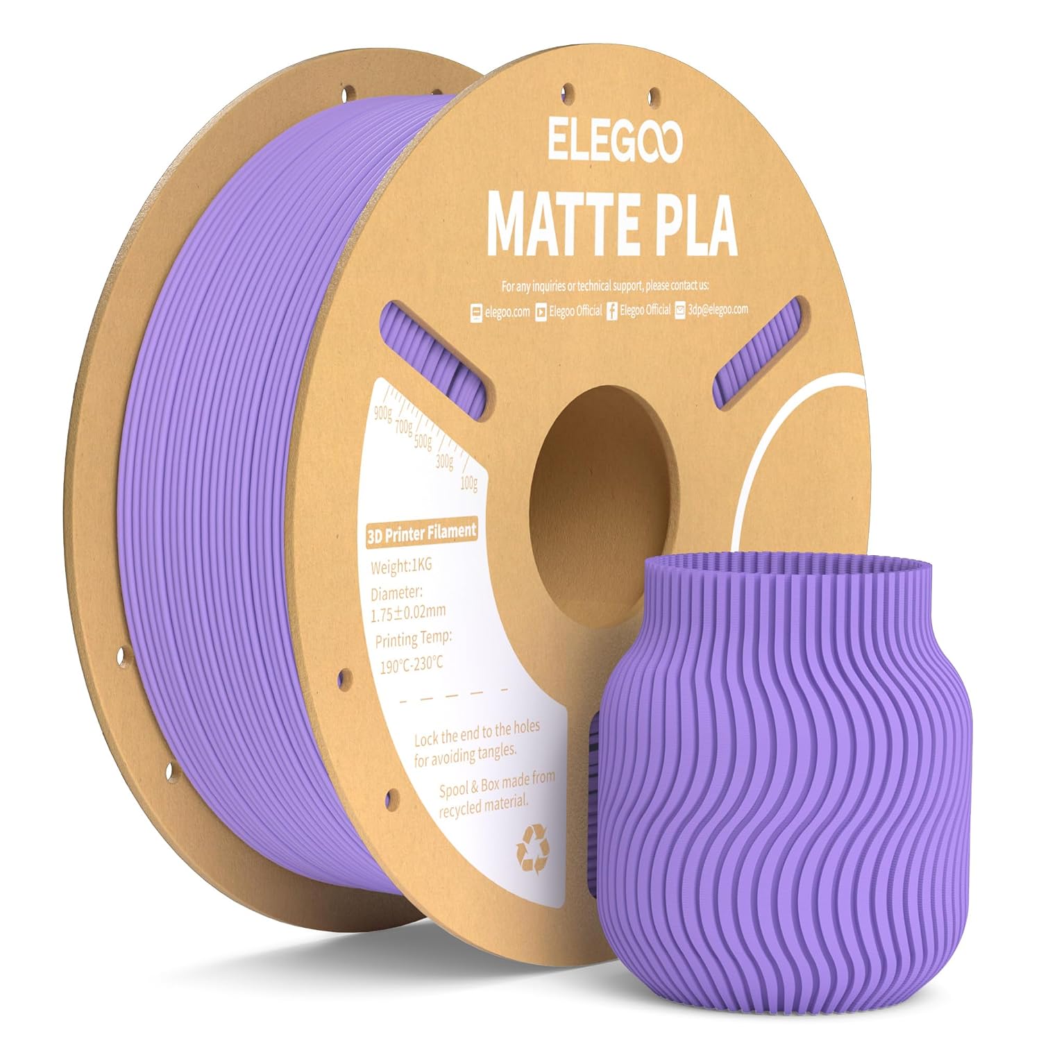 Detalle de ELEGOO Matte PLA Lavender Purple 1kg