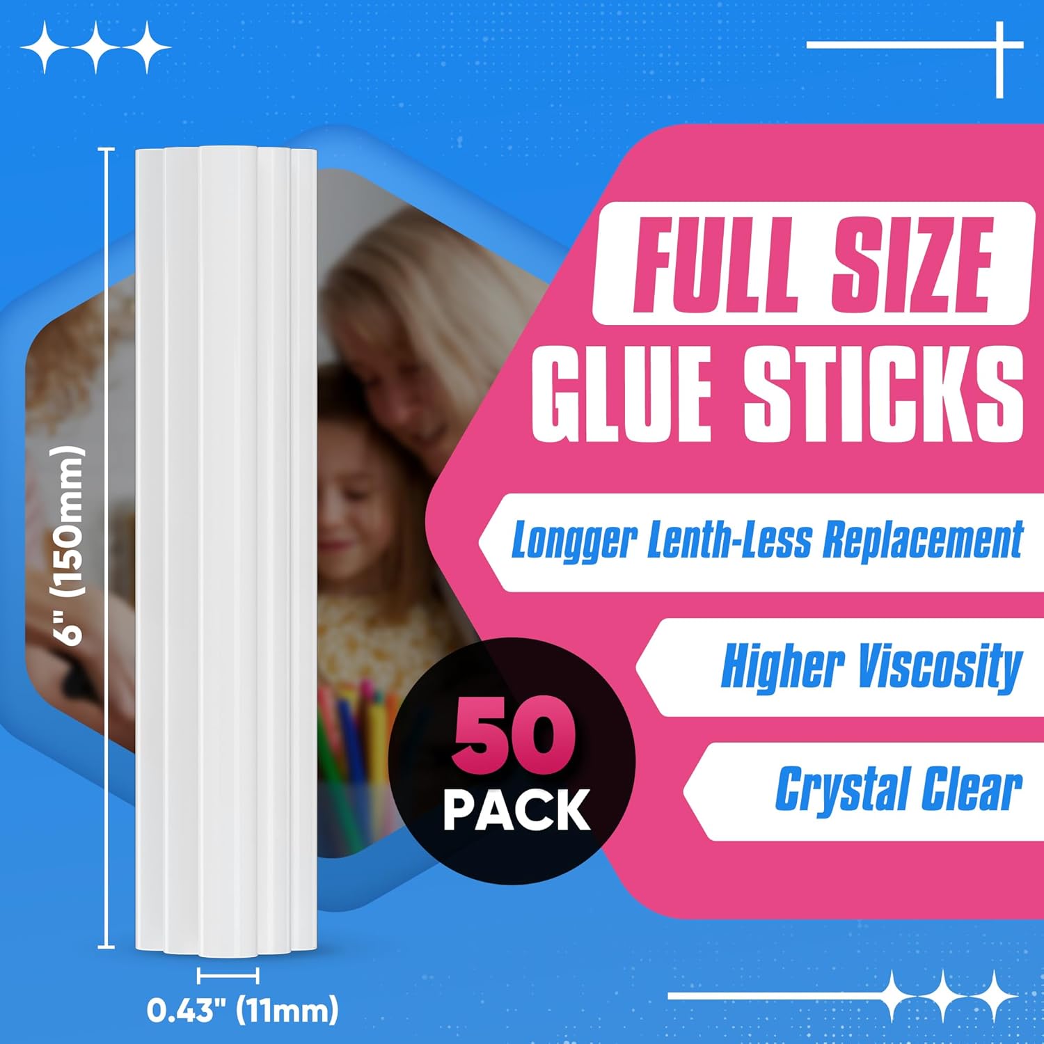 Thumbnail 2 de EZUVITA Heißklebesticks transparent, 11 mm x 100 mm (50 Stück) – für gängige Heißklebepistolen