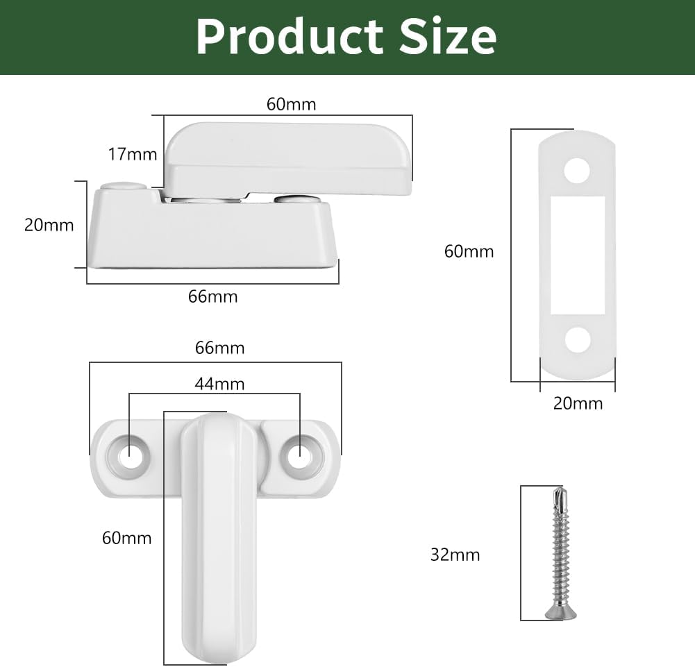 Thumbnail 1 de flintronic set da 4 serrature di sicurezza per finestre e porte, in lega di alluminio (bianco) per PVC e legno/composito