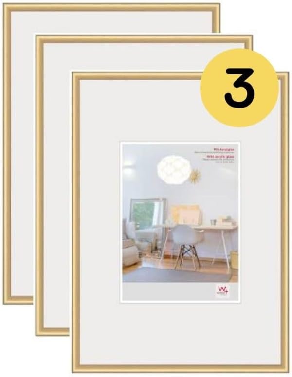 Detalle de Cornice in plastica Cornice Oro Walther design KV130G3, 21 x 29,7 cm (DIN A4) confezione da 3