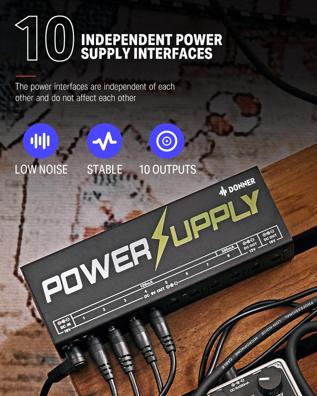 Detalle 2 de Donner DP-1 AS2401A Guitar Pedal Power Supply, 10 Isolated Outputs
