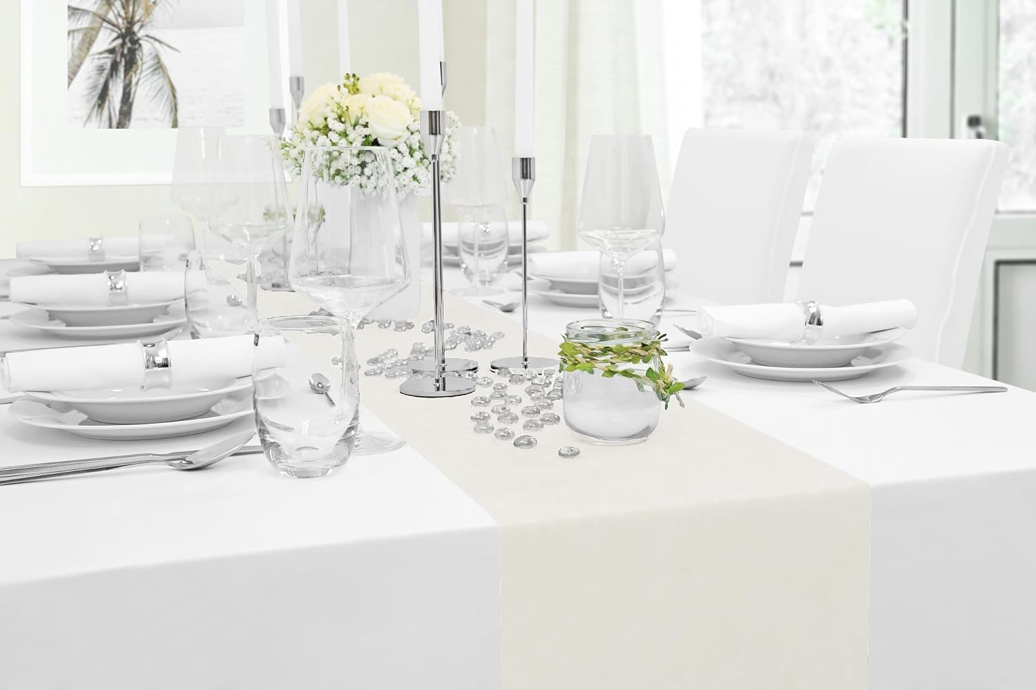 Thumbnail 4 de MODERNO Cremefarbener Vlies-Tischläufer (30 cm x 25 m) für moderne Tischdekoration bei Hochzeit, Geburtstag & Outdoor-Events