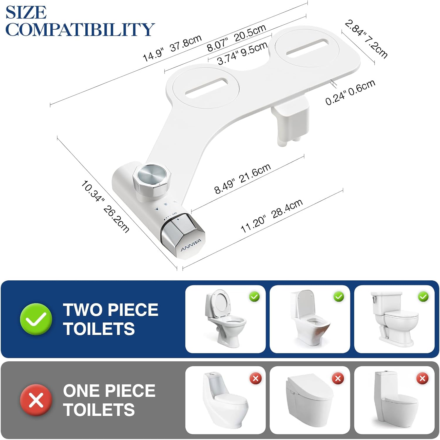 Detalle de ANNWA TT17N Non-Electric Bidet Attachment with Dual Nozzles and 3 Modes