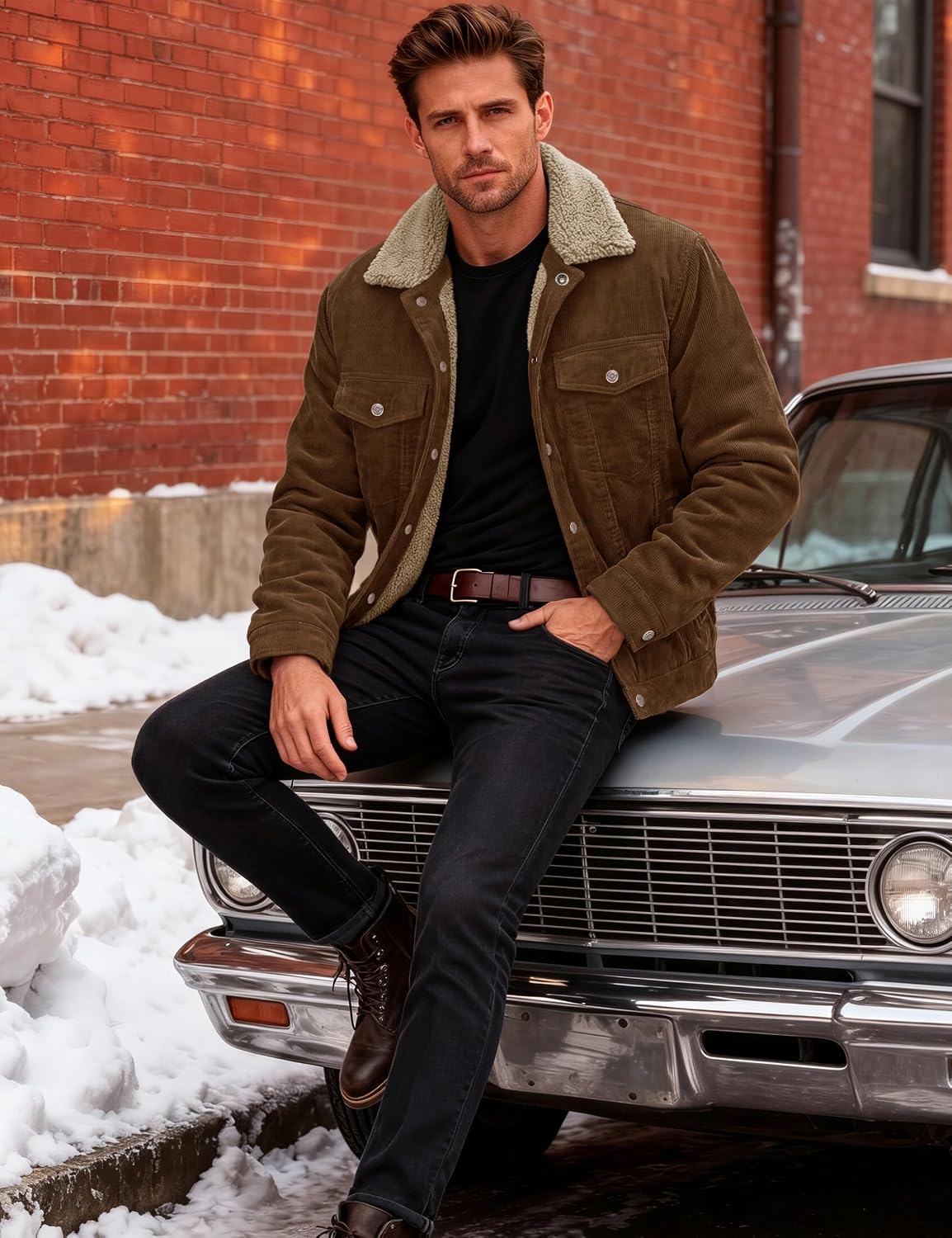 Detalle de MAGCOMSEN Men's Corduroy Jacket with Sherpa Lining and 5 Pockets