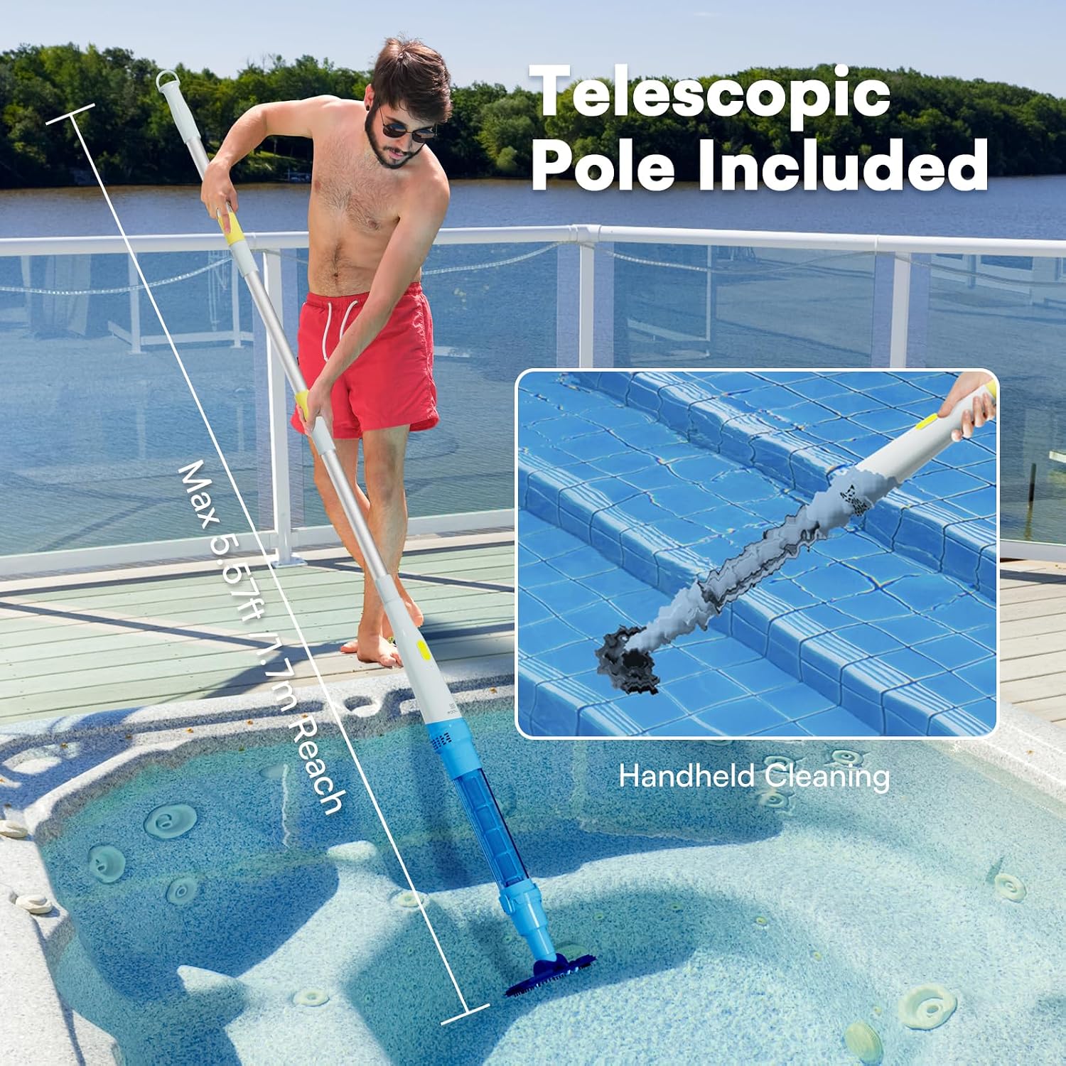 Detalle 2 de PoolMr Handheld Spa Hot Tub Vacuum — Cordless, Dual Brush Heads, 90-Min Run Time