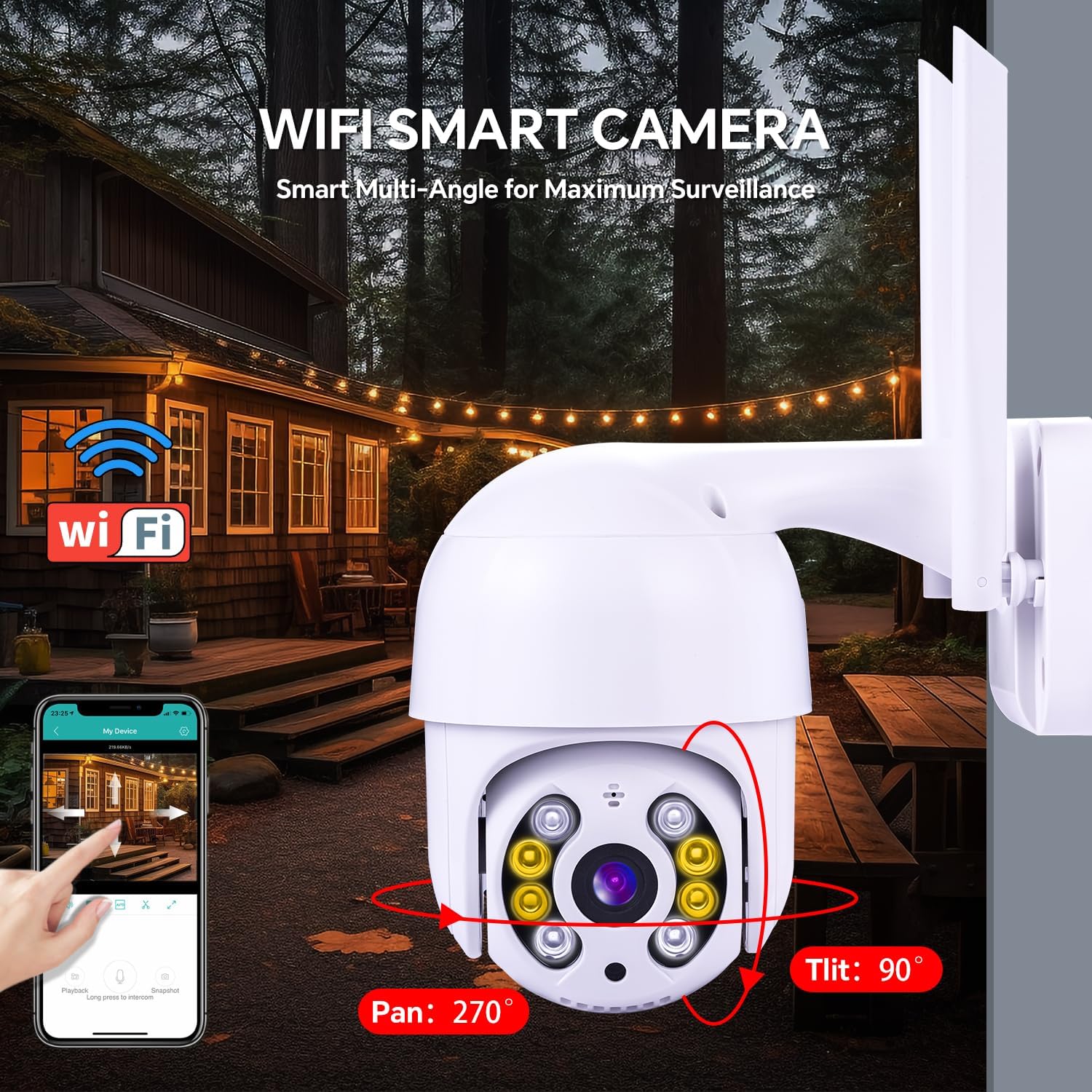 Thumbnail 1 de New Flash 3MP WiFi Security Camera Outdoor with Pan-Tilt 360° view, colour night vision and 2-way audio