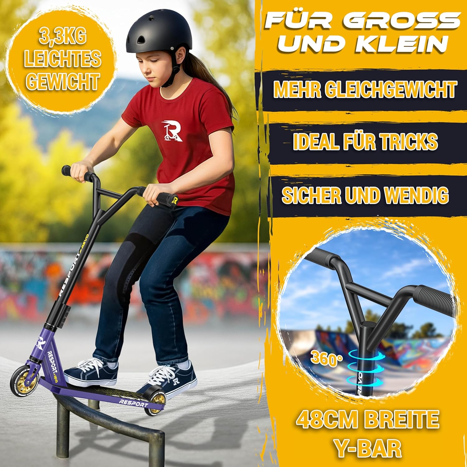 Thumbnail 5 de RE:SPORT Stunt Scooter REVO mit Ständer, 100-mm-PU-Wheels, Y-Bar & ABEC-9 Lager – für Kinder und Erwachsene