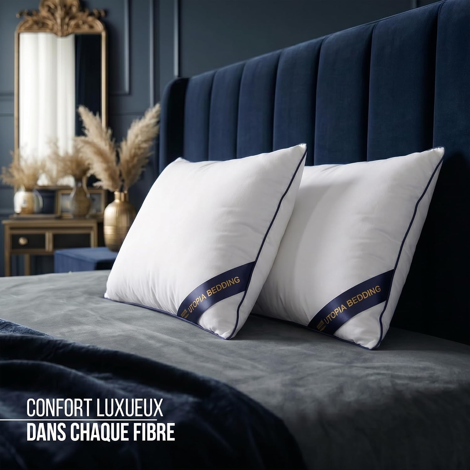 Detalle de Utopia Bedding Coussin 40x40 cm Lot de 2 – Oreillers Passepoilés en Microfibre