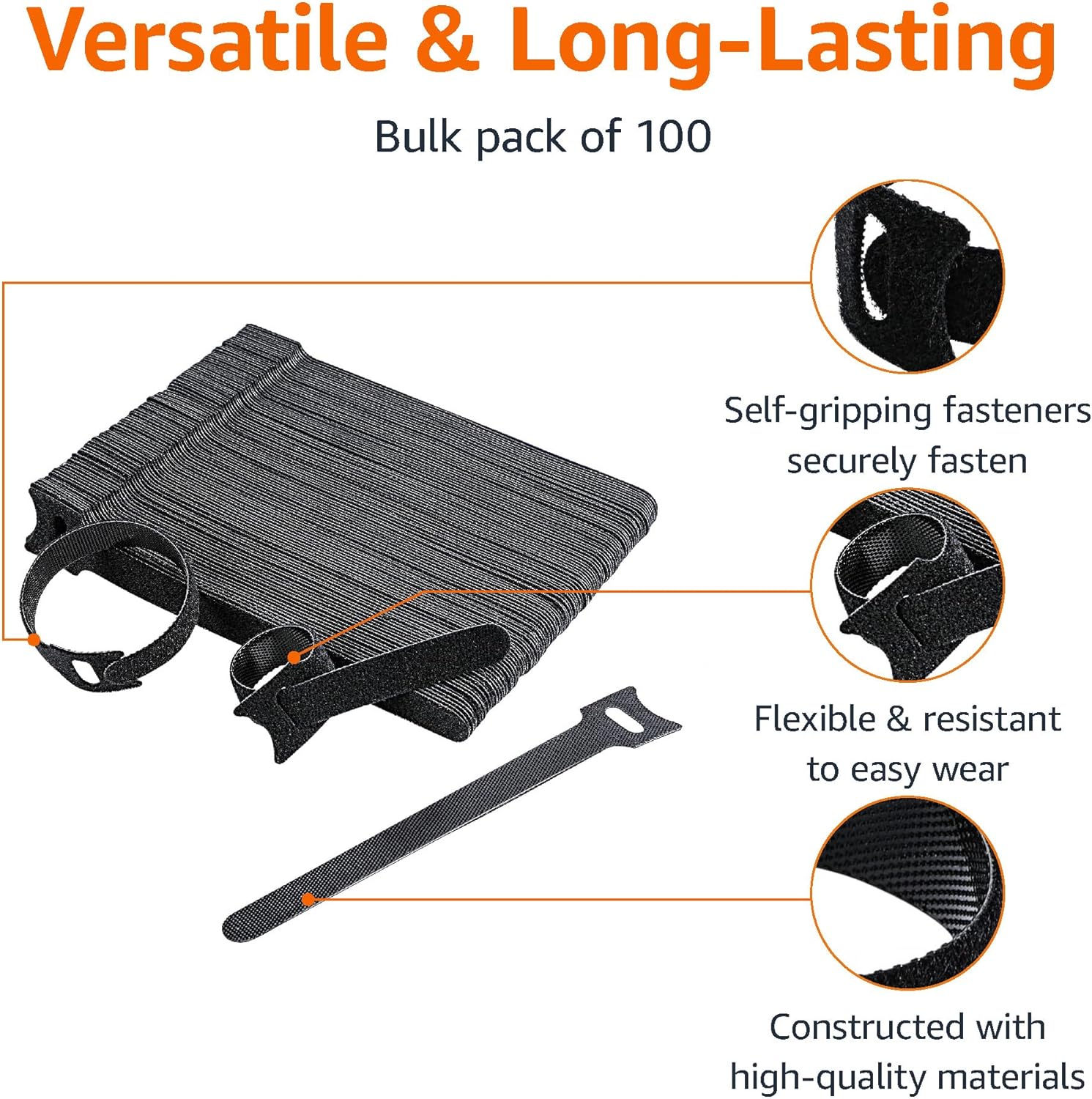 Detalle de Amazon Basics Adjustable Cable Straps, 100 Count – Black