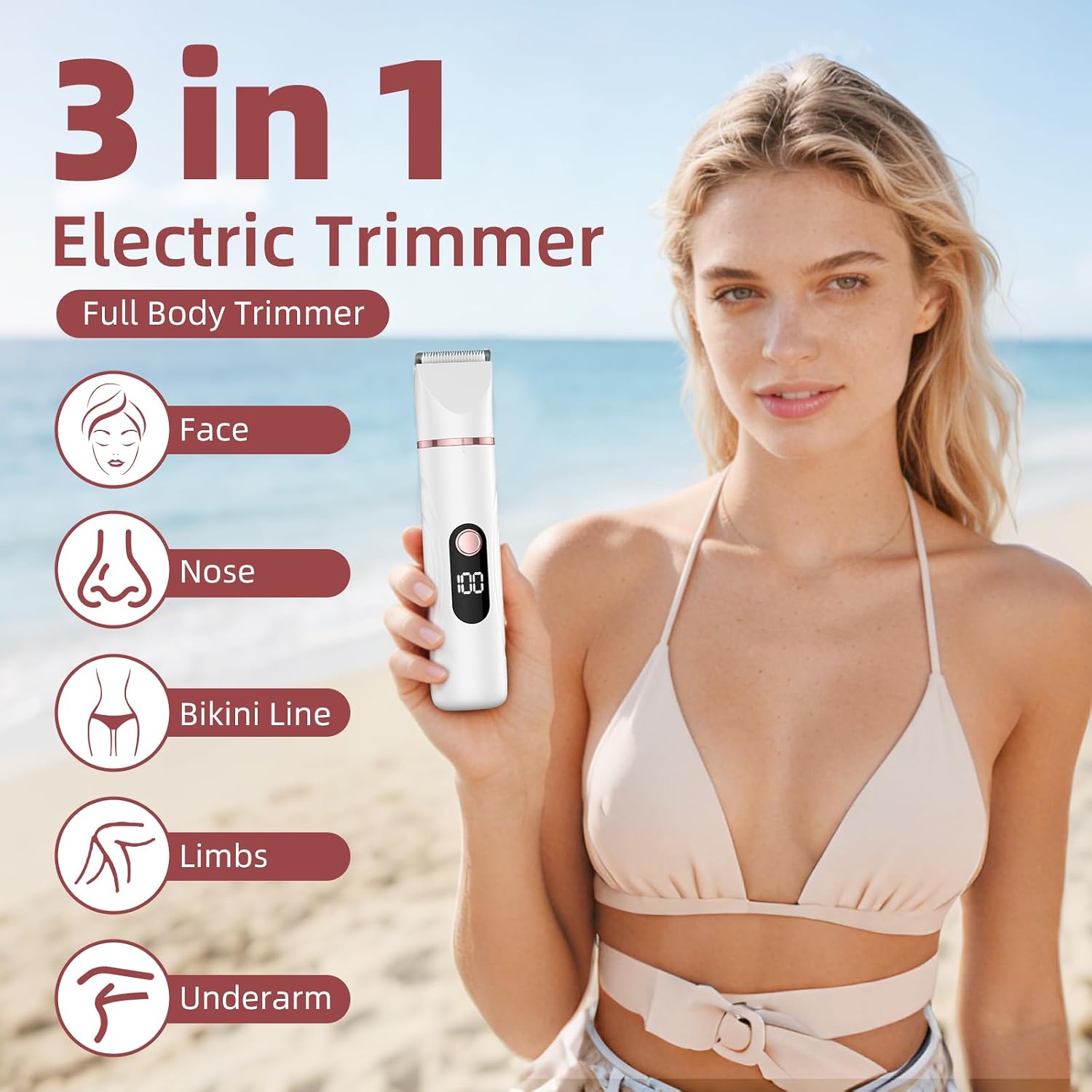 Thumbnail 1 de Bikini Trimmer Women – 3-in-1 Electric Razor for Face, Body and Nose Hair (White Gold)