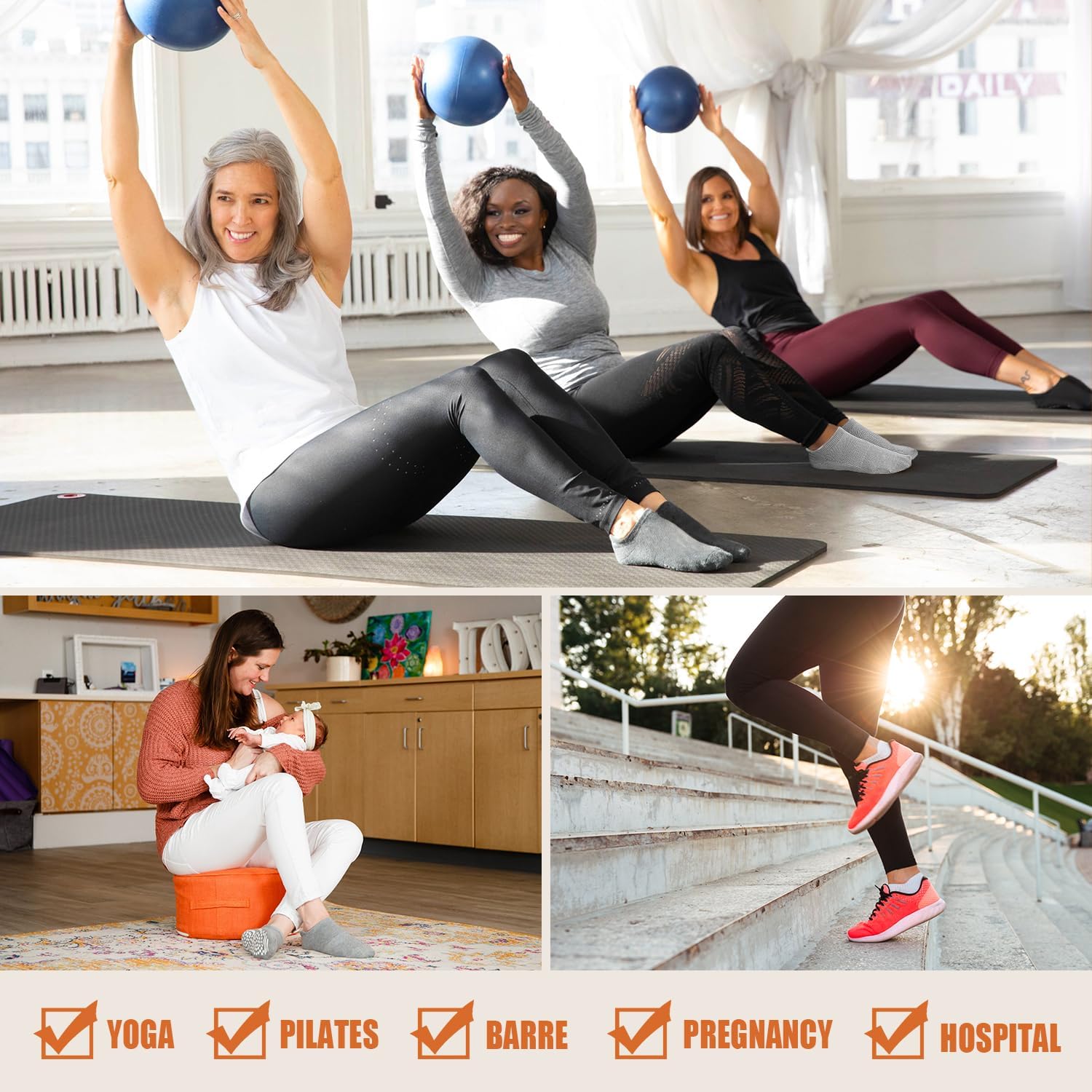 Detalle 2 de YeuG Pilates Socks 4 Pairs non-slip grip