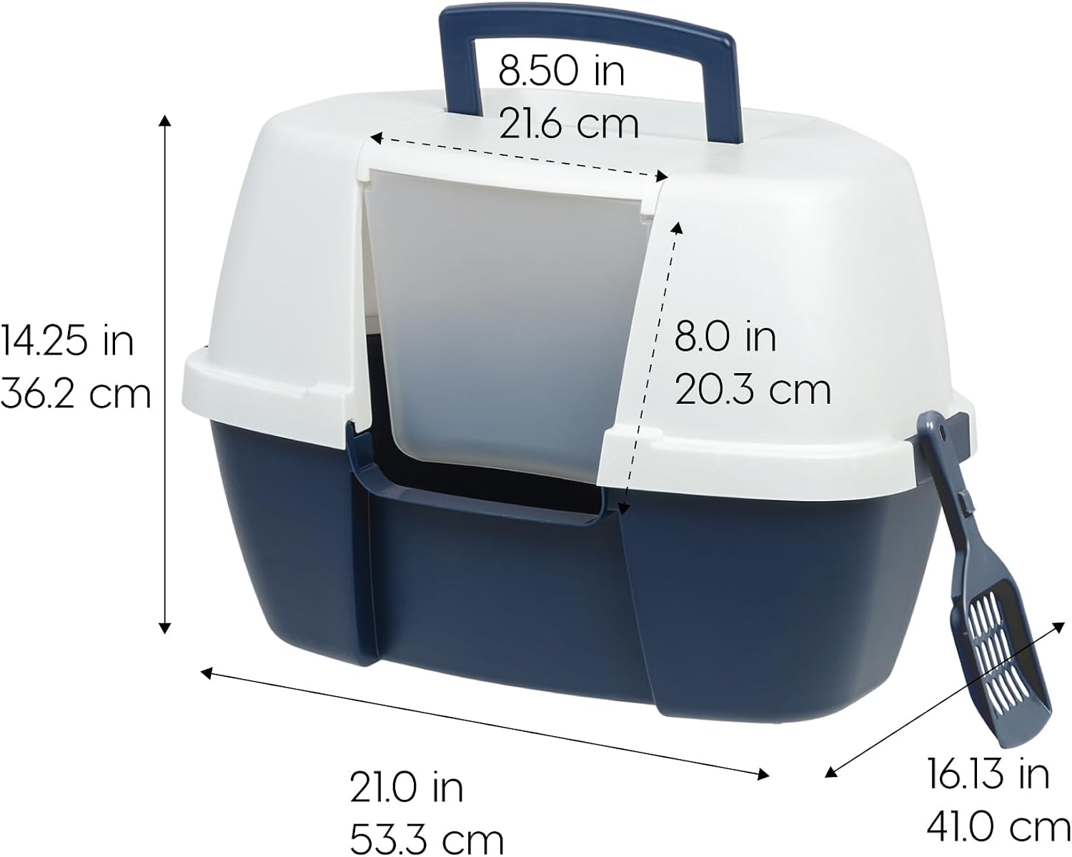 Detalle 2 de IRIS USA 588426 Large Corner Cat Litter Box, Covered Navy/White Design