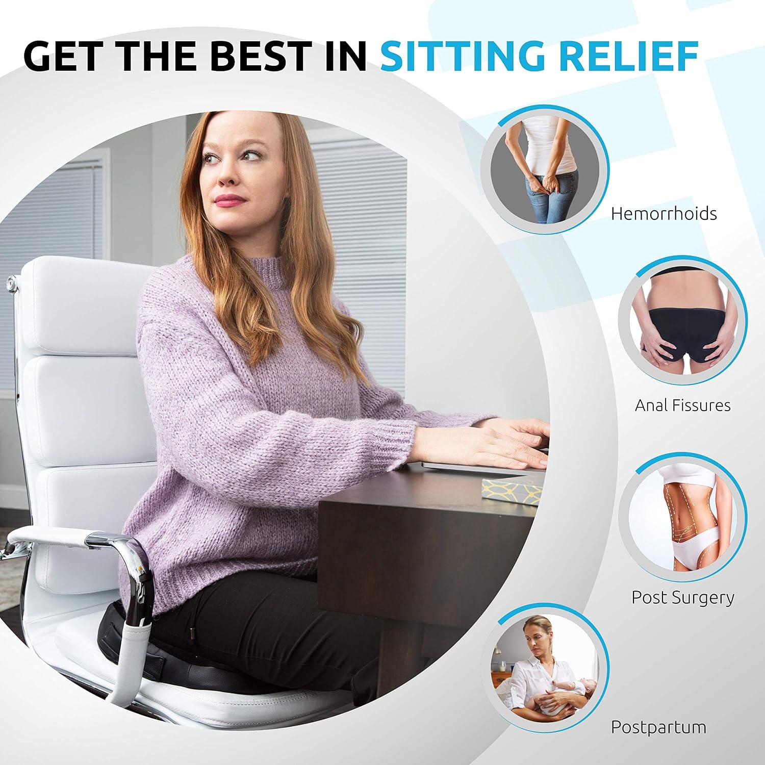 Detalle de Large Donut Cushion for Coccyx Pain (Premium Orthopaedic Memory Foam Seat Cushion) – for tailbone relief