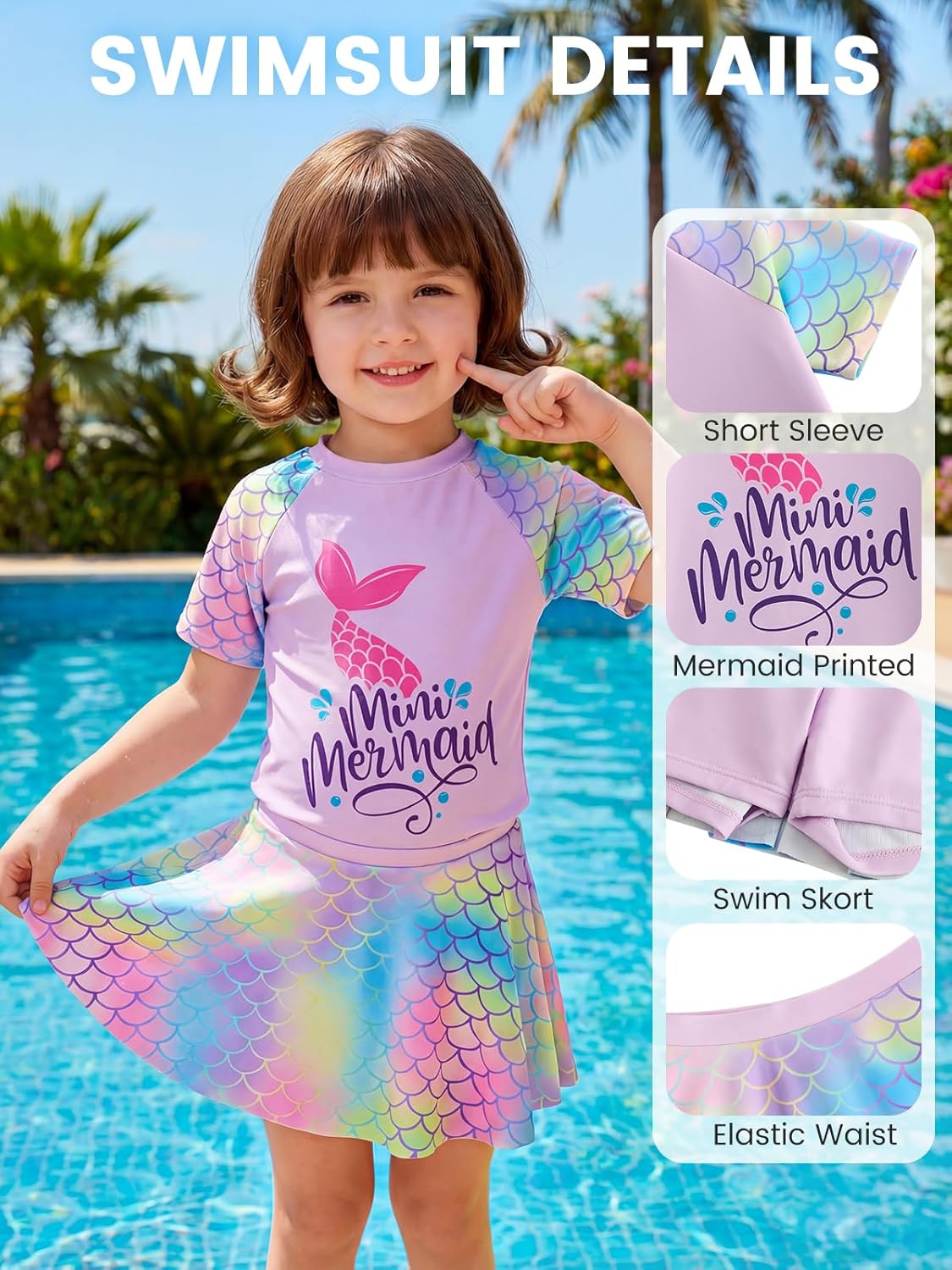 Thumbnail 2 de JiAmy Girls Swimwear Two Piece Set with Mermaid Design and UV Protection (3–8 Years)