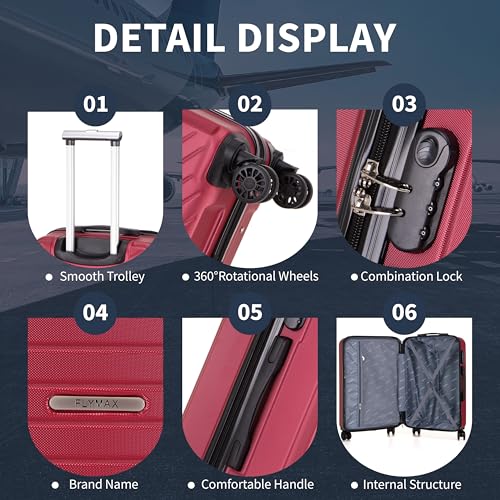Detalle de Flymax 56x45x25 Cabin Bag Carry-On Suitcase (57 Litre) with 3 Digit Lock, 4-Wheel ABS Hard Shell