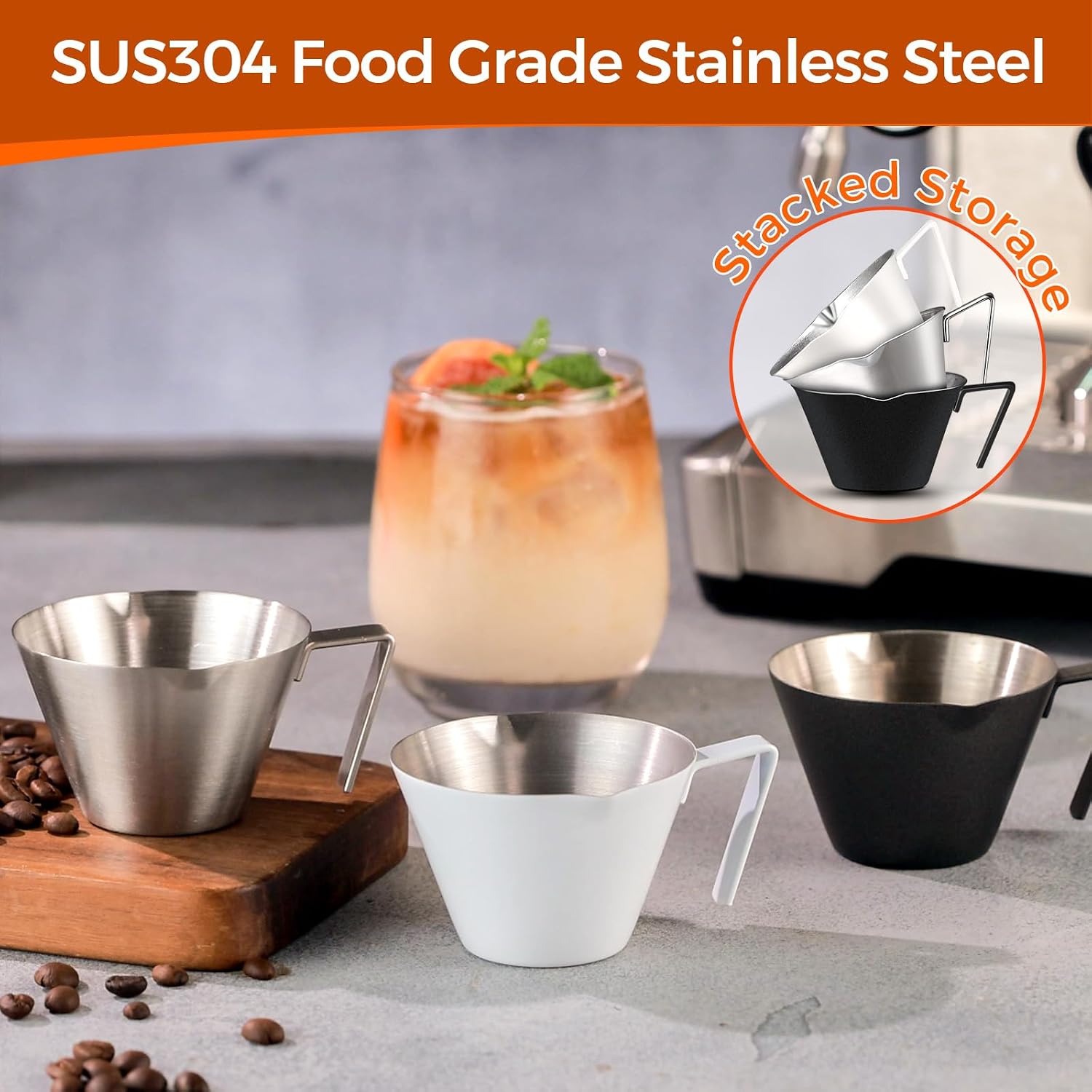 Thumbnail 4 de YARRAMATE SEC-White Espresso Cup, 100 ml Stainless Steel with Dual Scales
