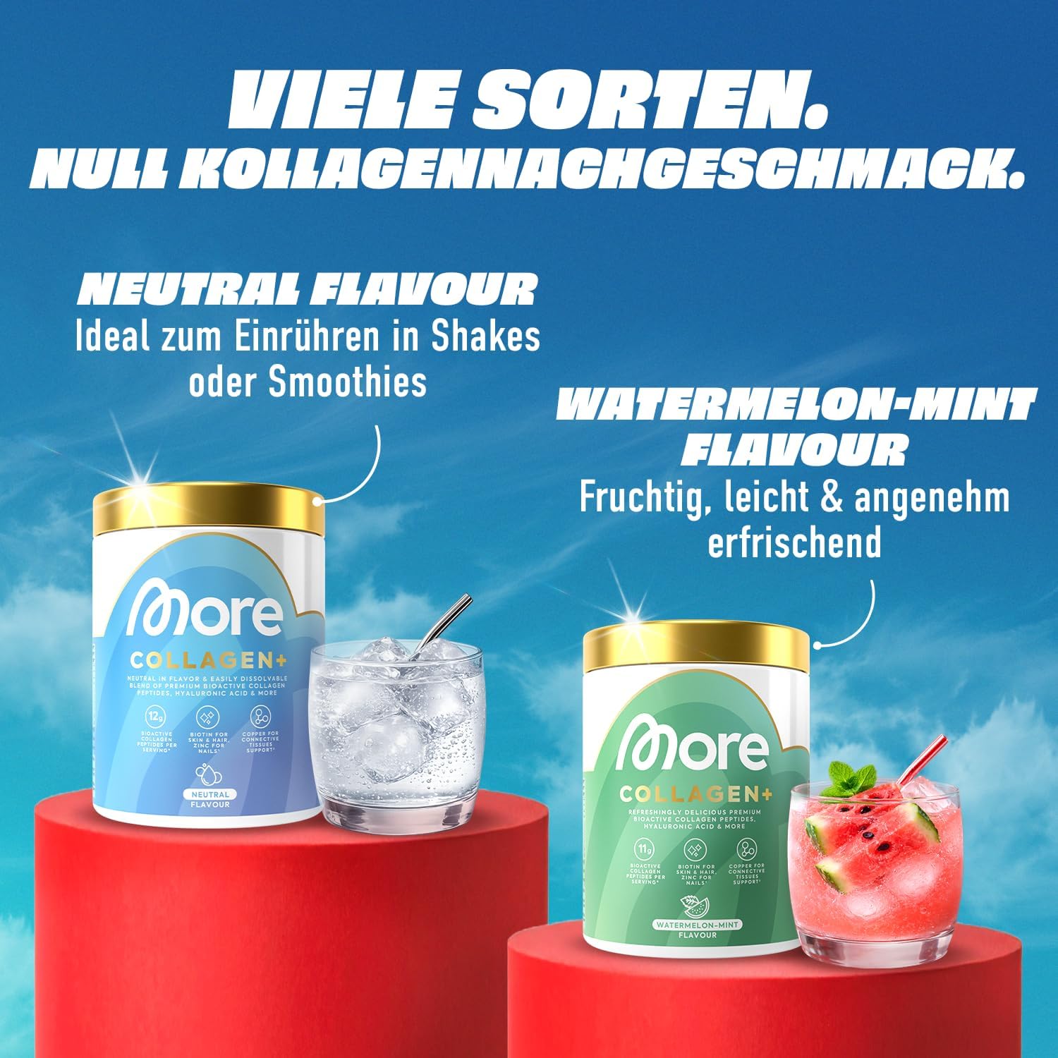 Thumbnail 4 de MORE Collagen+ Box (7 x 15 g) Watermelon Mint – Kollagenhydrolysat mit Hyaluron, Glycin, Vitaminen und Mineralstoffen