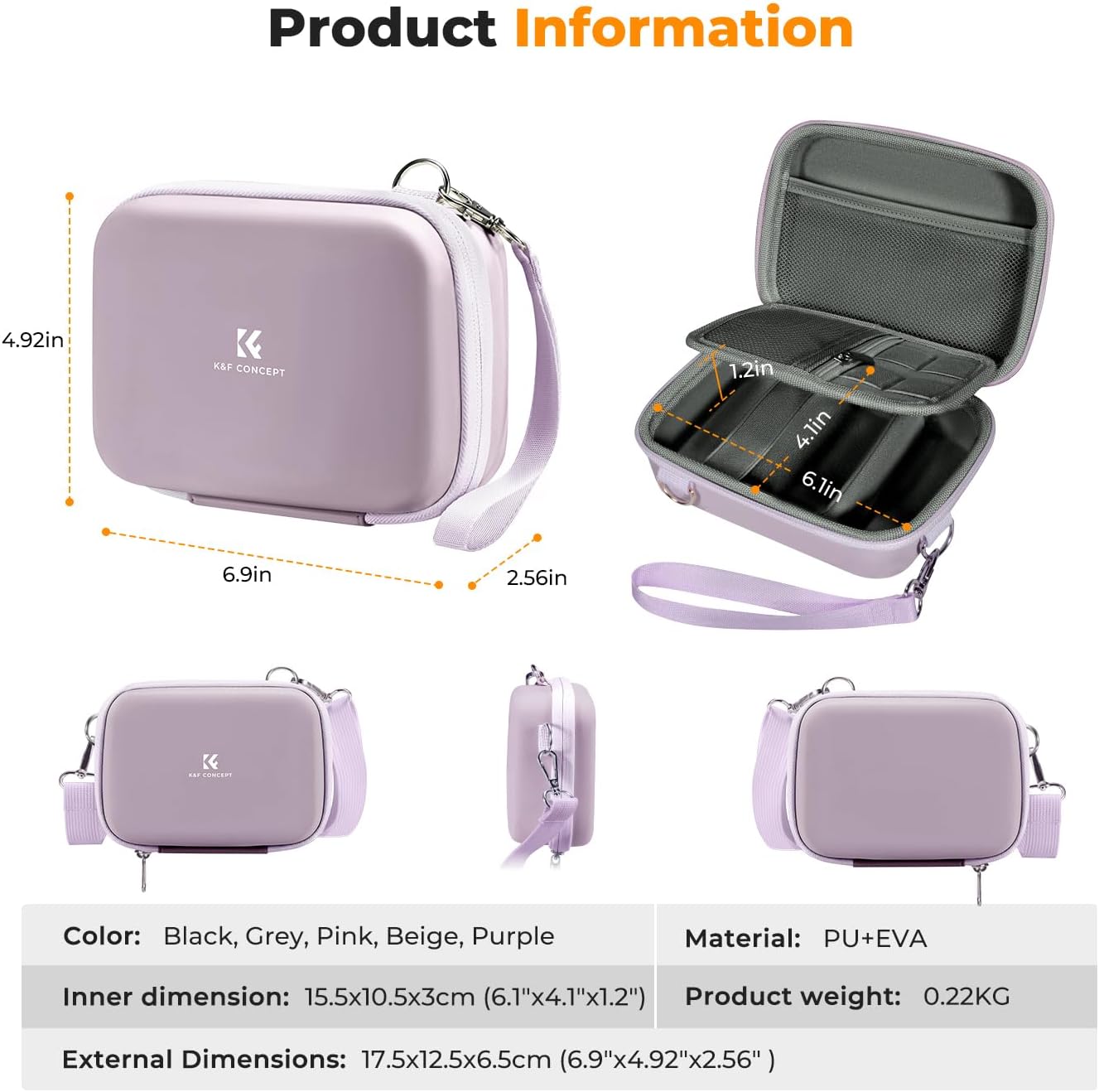 Detalle de K&F CONCEPT Custodia rigida antiurto impermeabile per fotocamere compatte (16x11x3 cm interne)