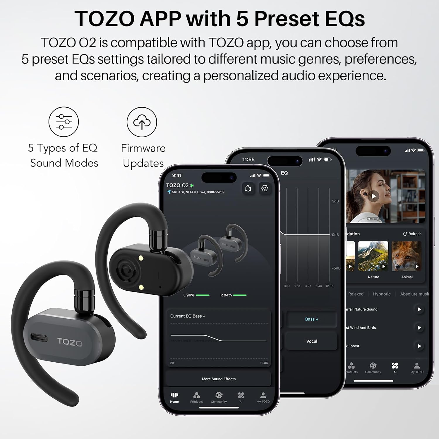 Thumbnail 6 de TOZO O2 lightweight open‑ear Bluetooth 5.3 headphones