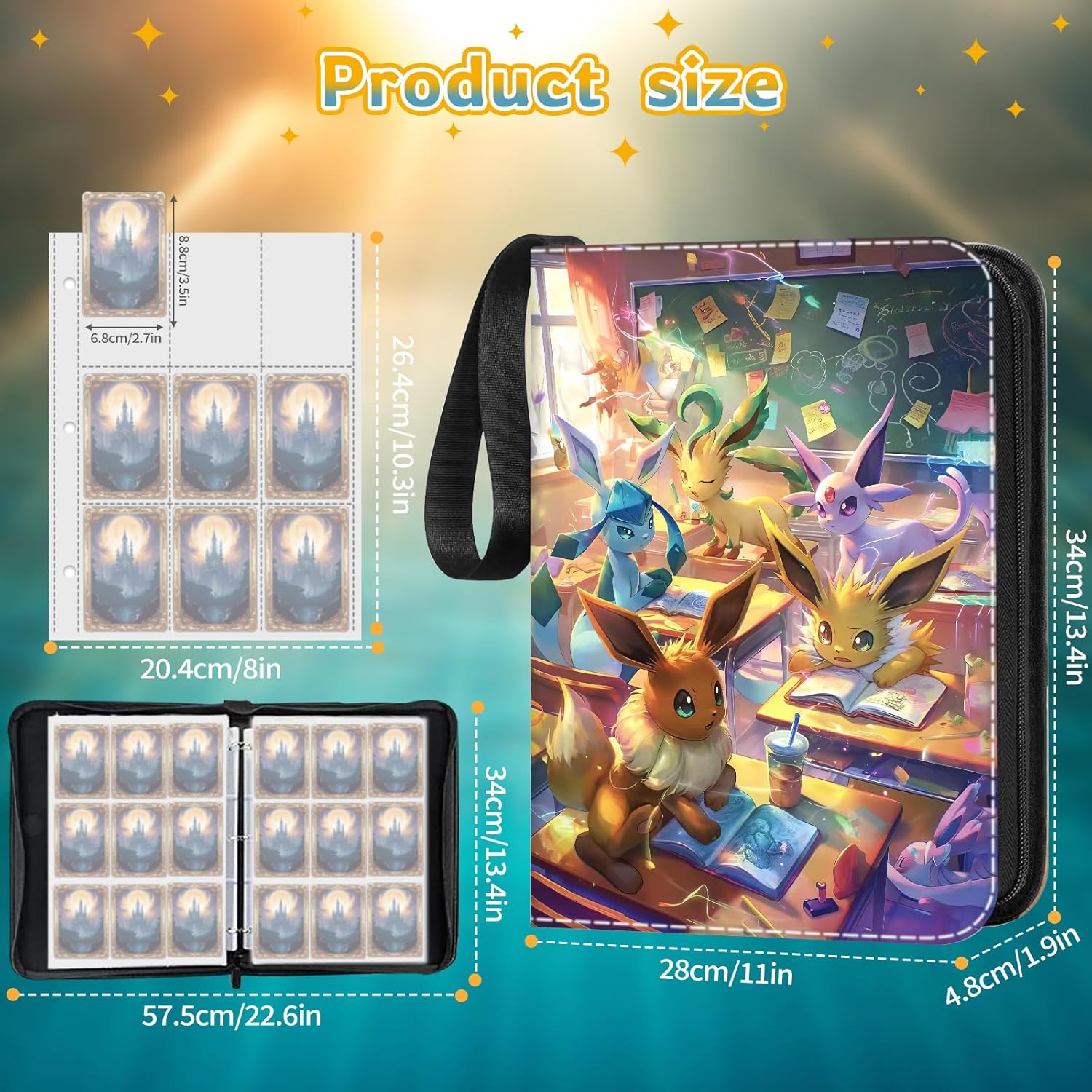 Thumbnail 3 de Sammelkarten-Album mit Reißverschluss – 50 Seiten, bis 900 Karten (wasserdicht, PU-Leder)