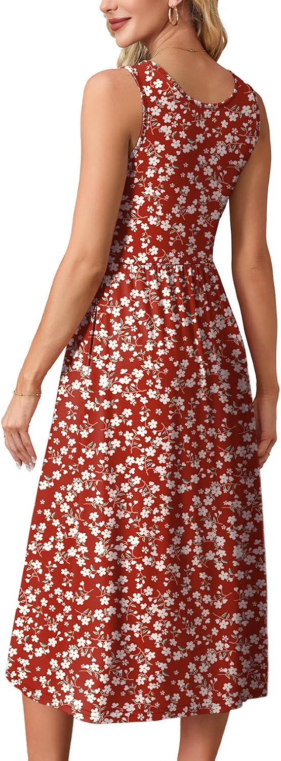 Detalle de WIHOLL Women’s Flowey Casual Midi Dress with Pockets for Beach Vacation & Everyday Wear