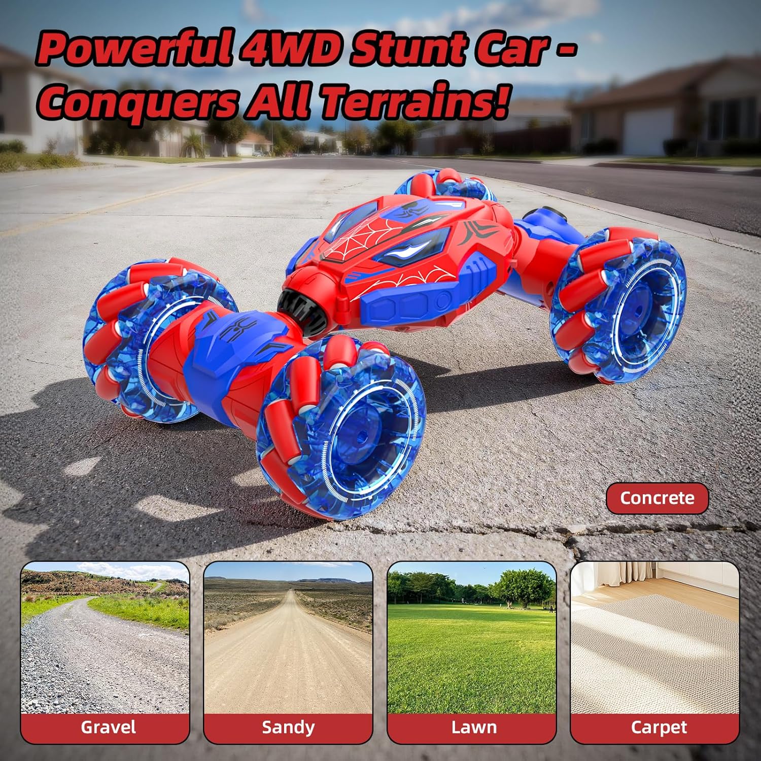 Thumbnail 4 de Unique 4WD 360° Gesture RC Stunt Car: 2 Control Modes, Lights, Music & Spray for Kids 6–12