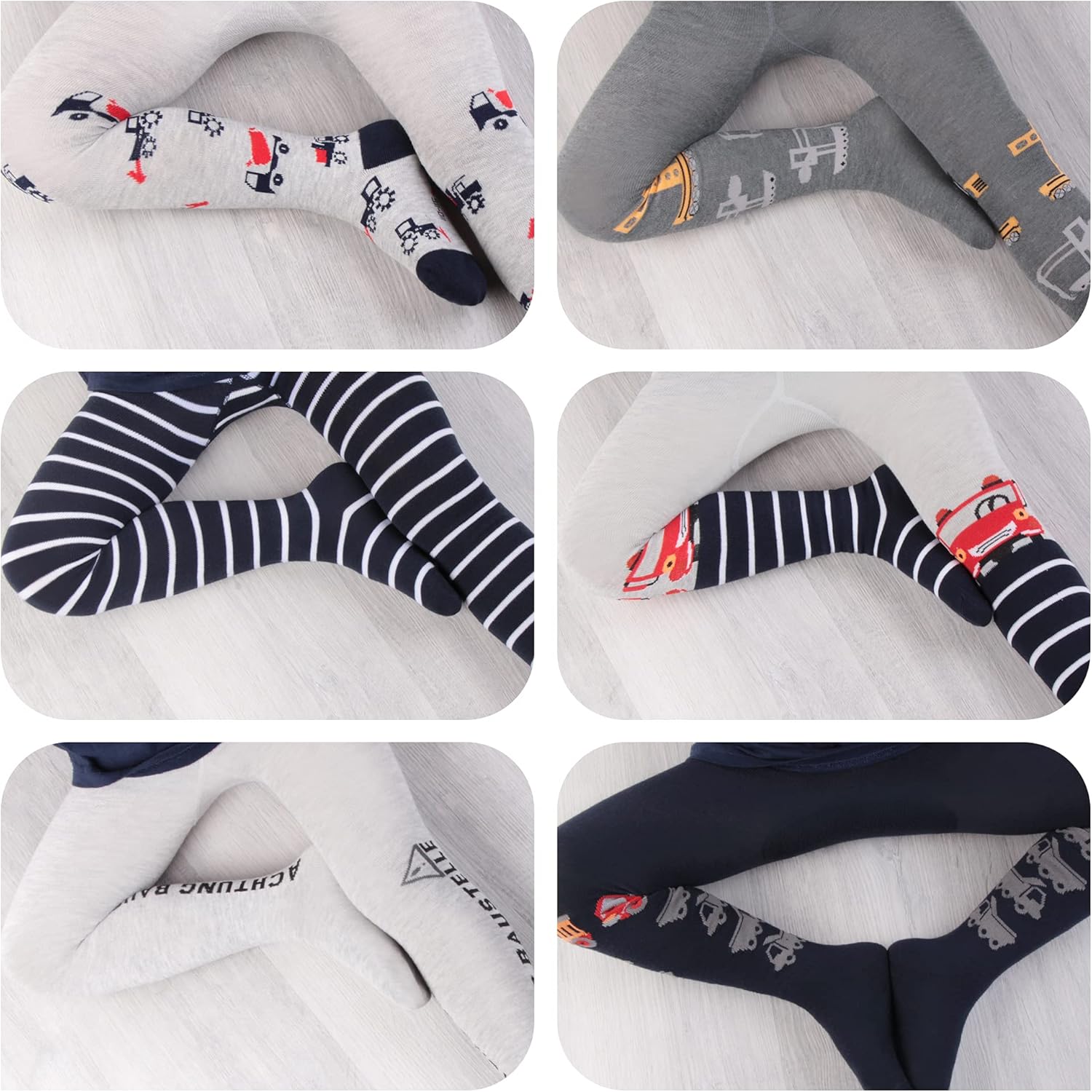 Detalle de L&K-II 6er collants enfants garçons - rayures multicolores et motifs dino (2734)
